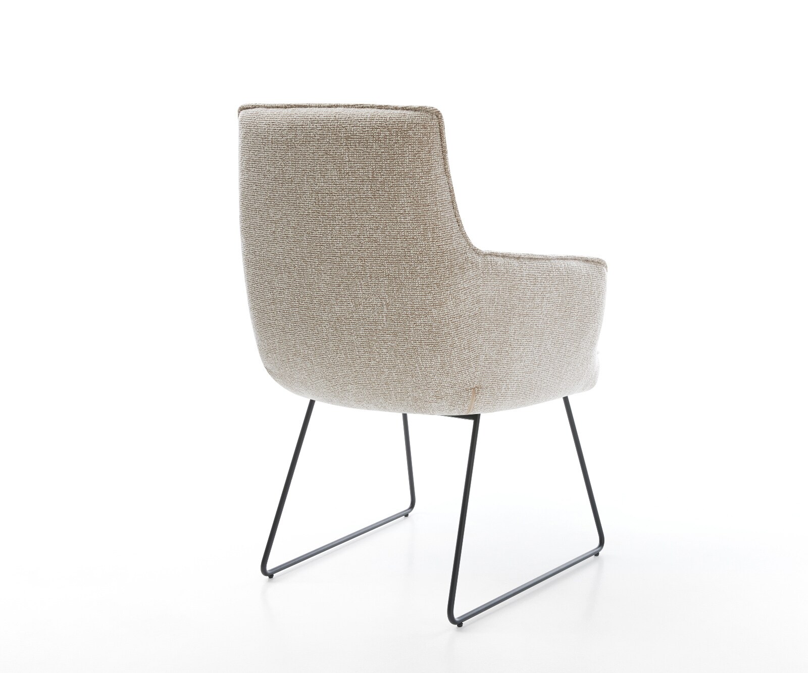 Chaise-de-salle-à-manger Heira-Flex avec accoudoirs tissu tissé doux beige pied trapèze noir resorts ensachés 5