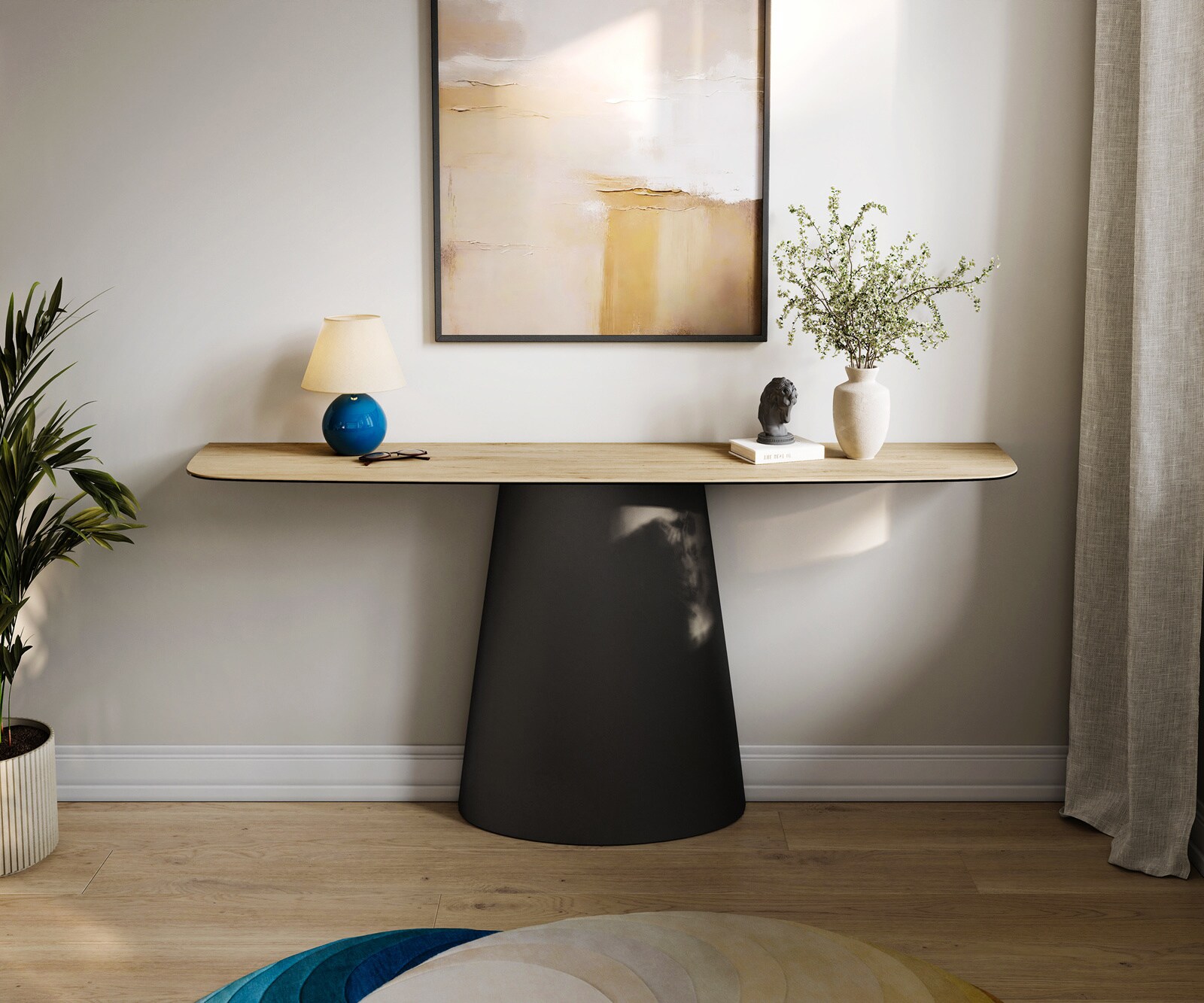 Console Edge forme bateau 180x40 cm Céramique Laminam® Sabbia Eichefarbig Conos Métal Noir 4