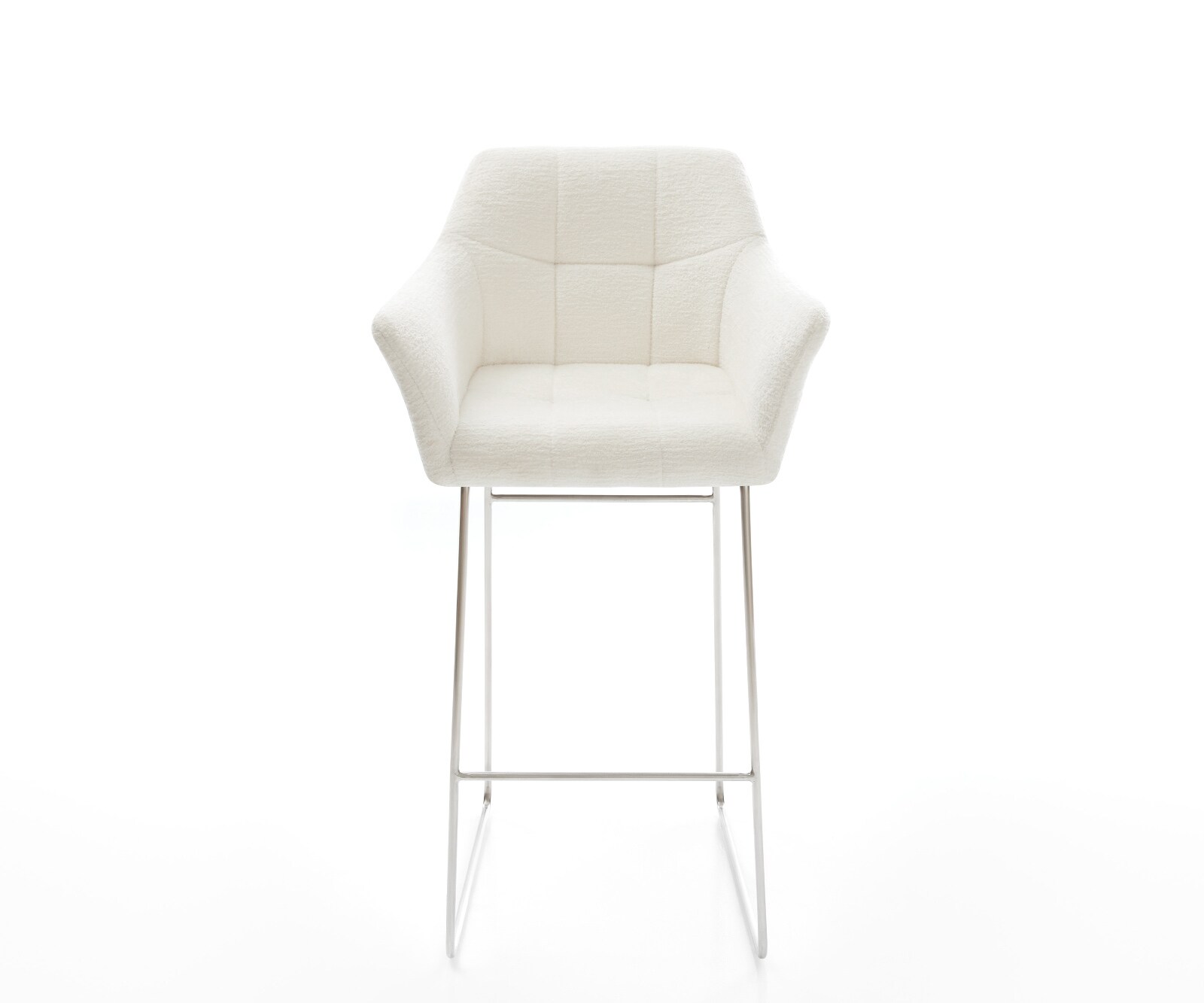 Chaise-de-bar Yulo-Flex Bouclé doux Beige Pied trapèze acier inoxydable Argent 1