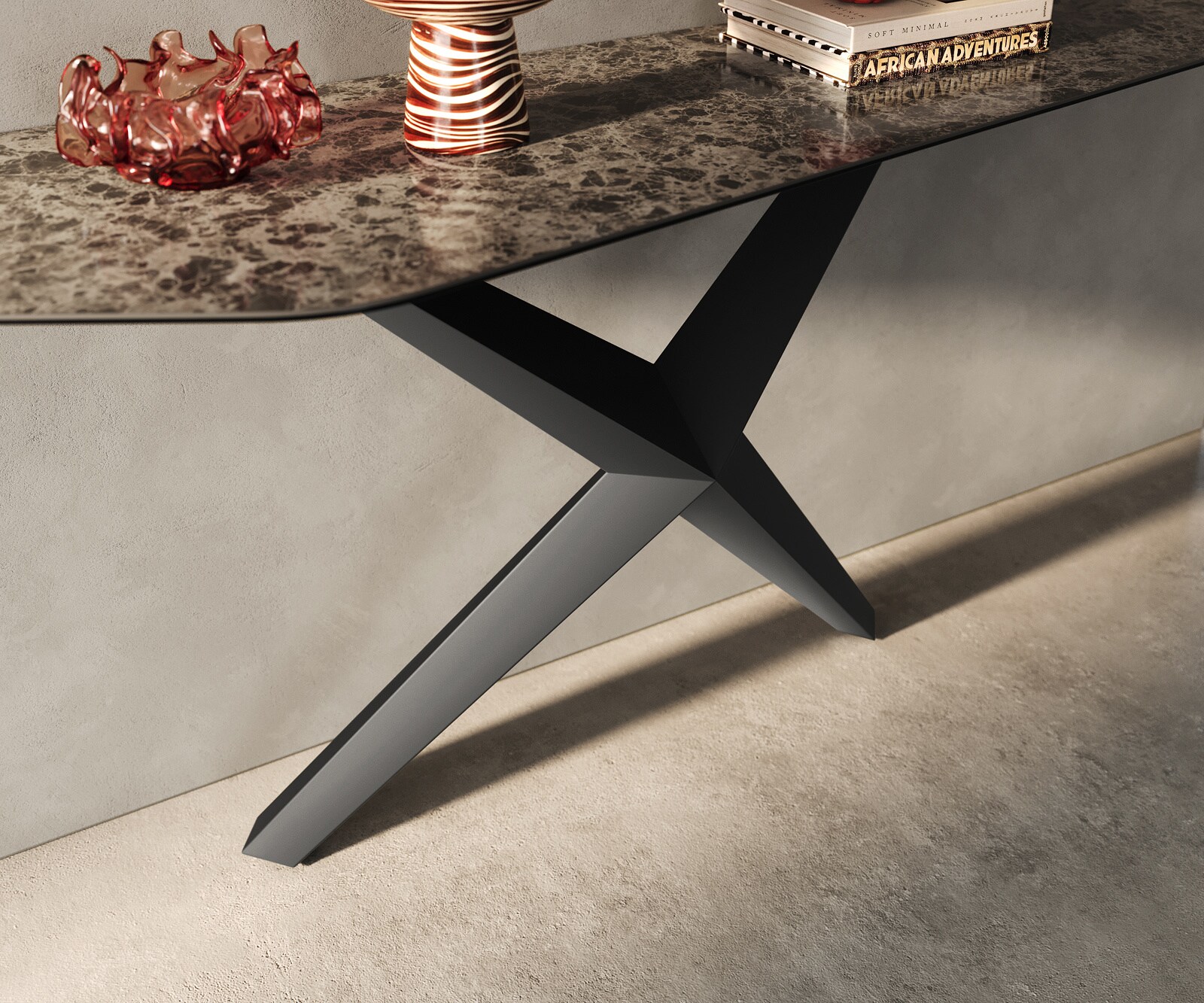Console Edge Polygonal 180x50 cm Céramique Emperador Extra Lucidato Dunkelbraun Zentharo Métal Noir 6