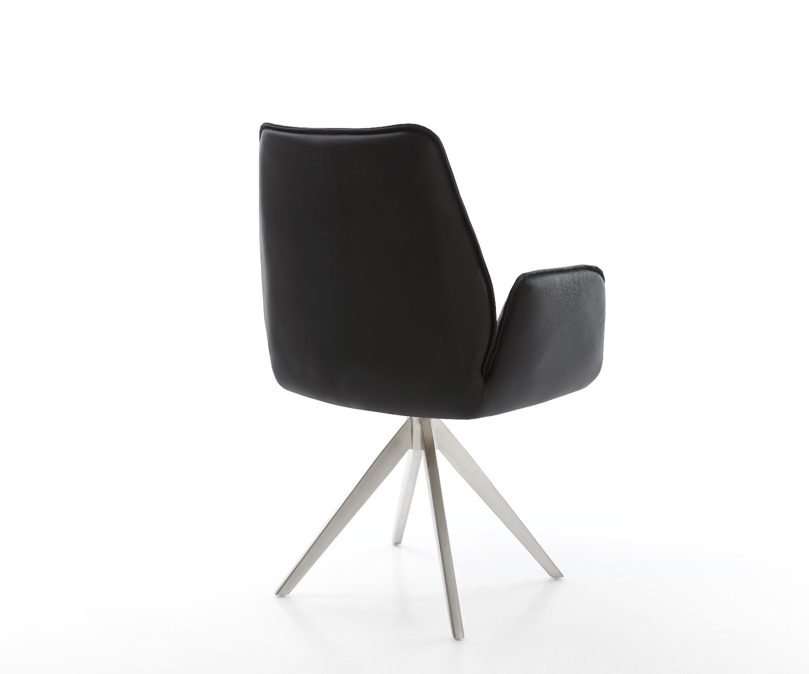 Chaise-de-salle-à-manger Zoa-Flex cuir de vache noir pied croisé angulaire acier inoxydable brossé ressorts ensachés 4 Chaise-de-salle-à-manger Zoa-Flex cuir de vache noir pied croisé angulaire acier inoxydable brossé ressorts ensachés 4