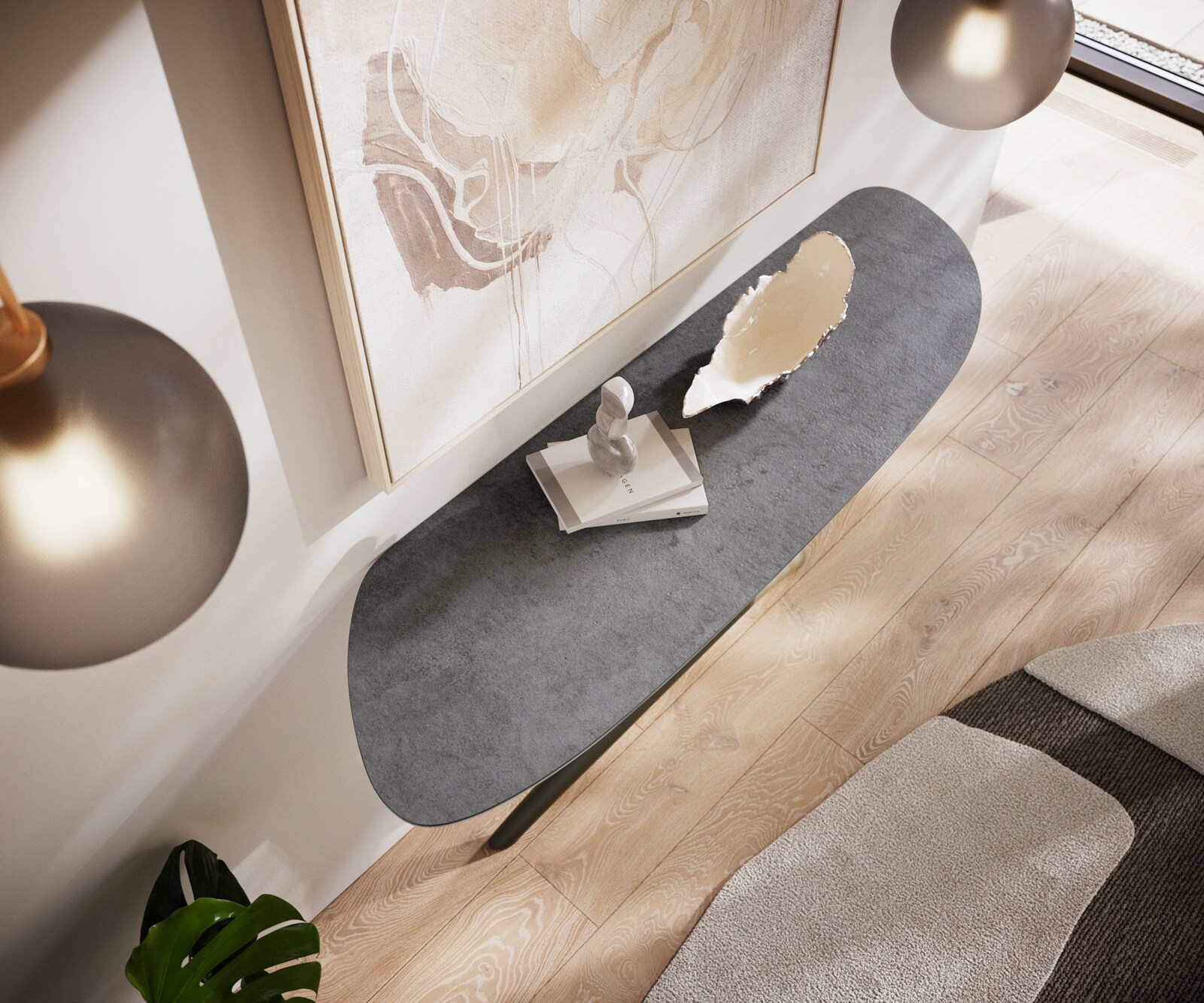Table console Edge Organique 140x40 cm Céramique Béton Gris Estelo Métal Finition effet Titan 4