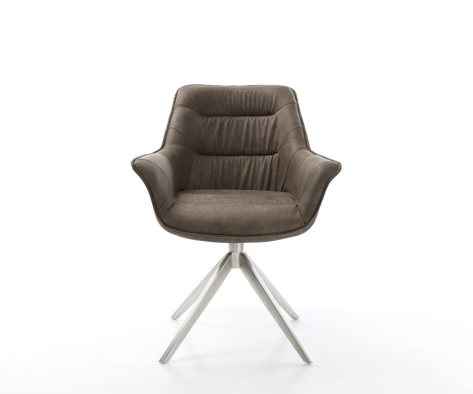 Chaise-de-salle-à-manger Kaira-Flex microvelours taupe vintage pied croisé large acier inoxydable brossé 2