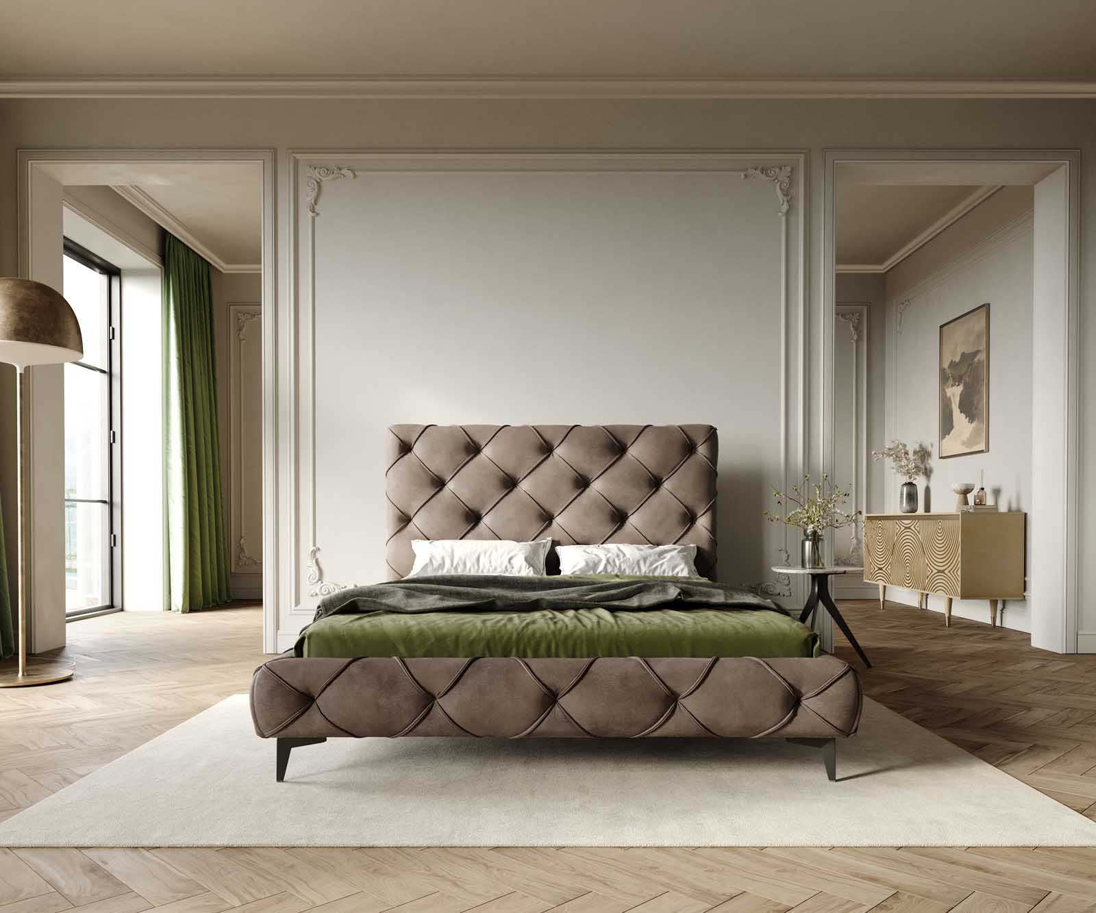 Sommier-rembourré Nayara 140x200 cm microfibre taupe vintage 1