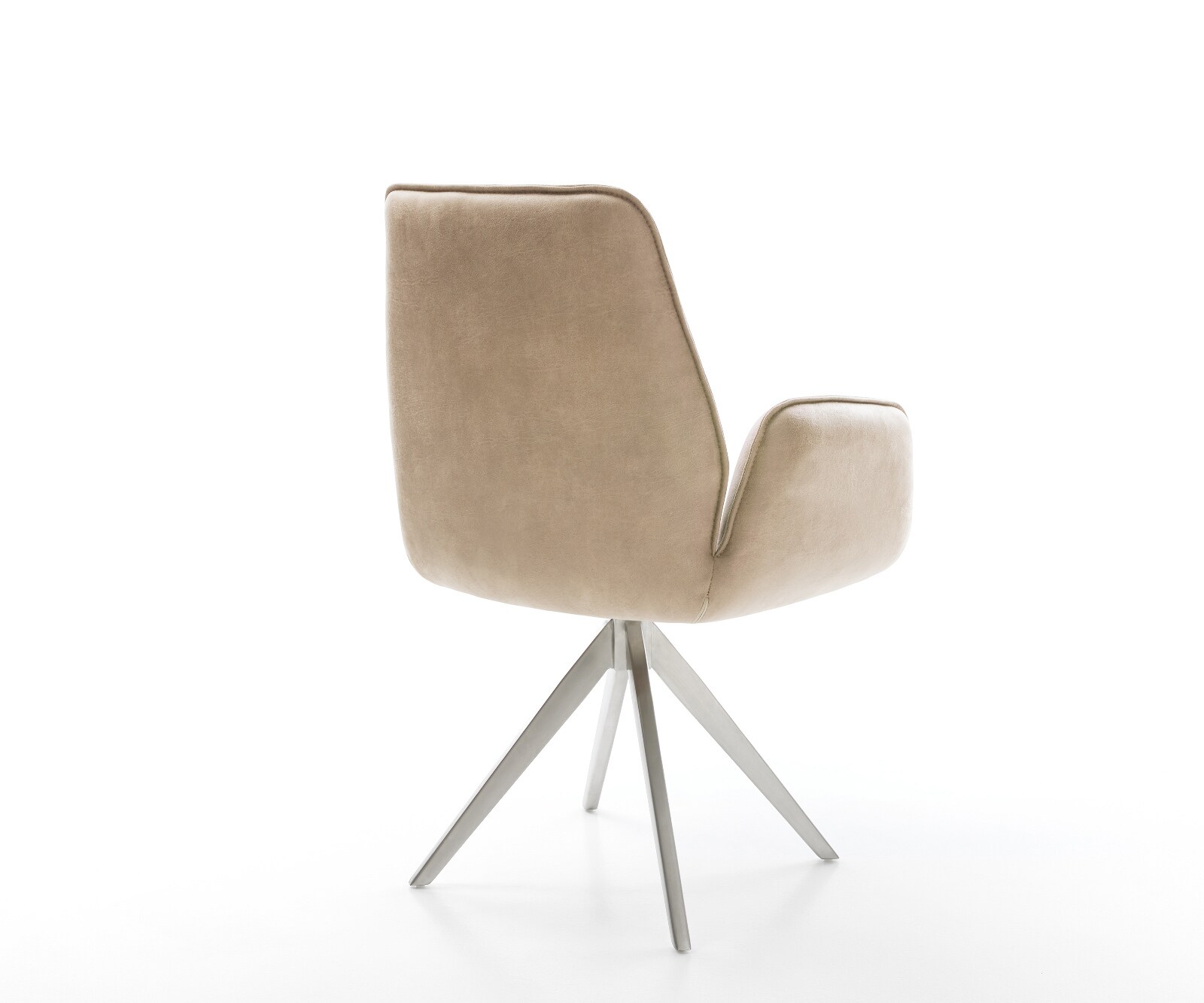 Chaise-de-salle-à-manger Zoa-Flex microvelours beige vintage pied croisé angulaire acier inoxydable brossé ressorts ensachés 4