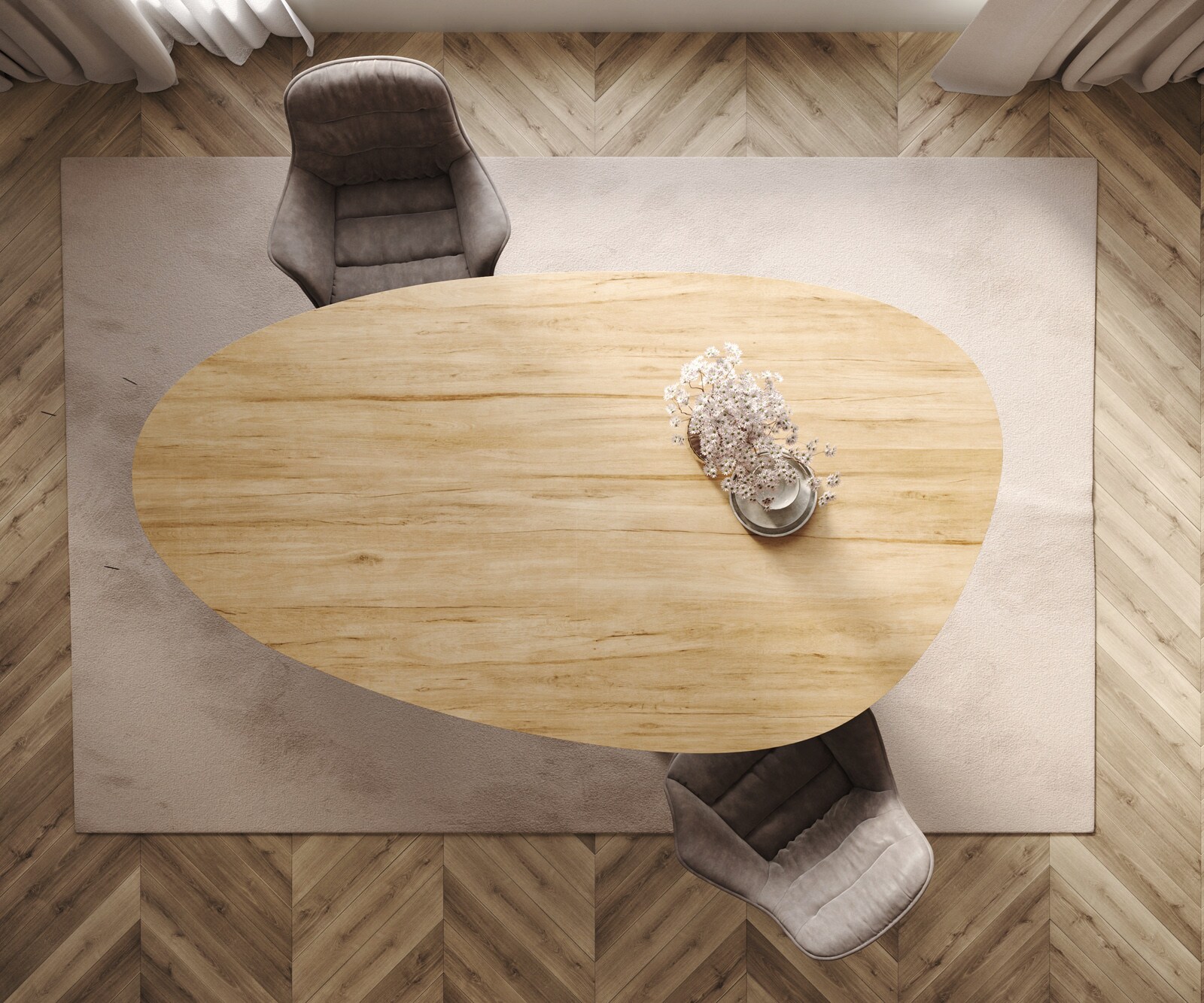 Table à manger Edge Ovale 220x120 Céramique Laminam® Sabbia Couleur chêne Pilier Métal finition à effet Titane 6