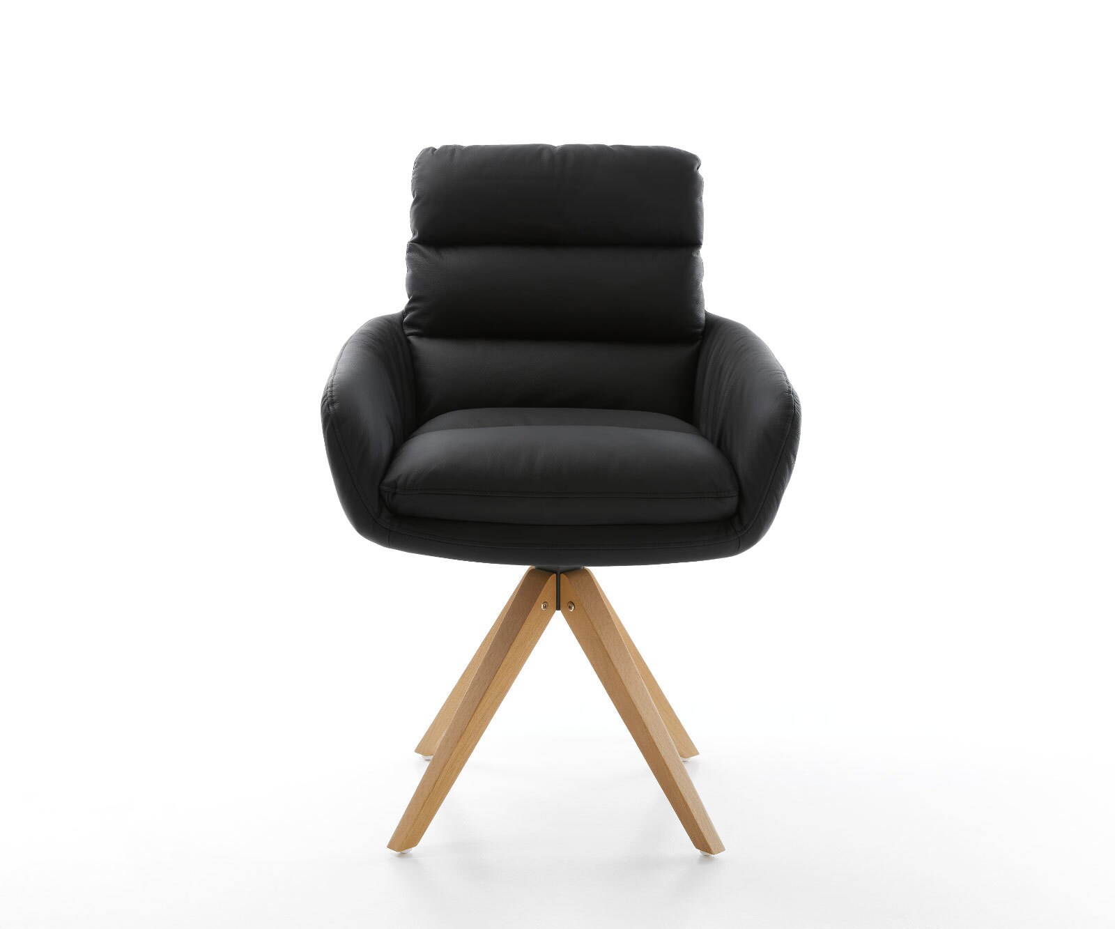 Chaise-de-salle-à-manger Abelia-Flex avec accoudoirs cuir de vache noir pied en bois angulaire naturel 1 Chaise-de-salle-à-manger Abelia-Flex avec accoudoirs cuir de vache noir pied en bois angulaire naturel 1