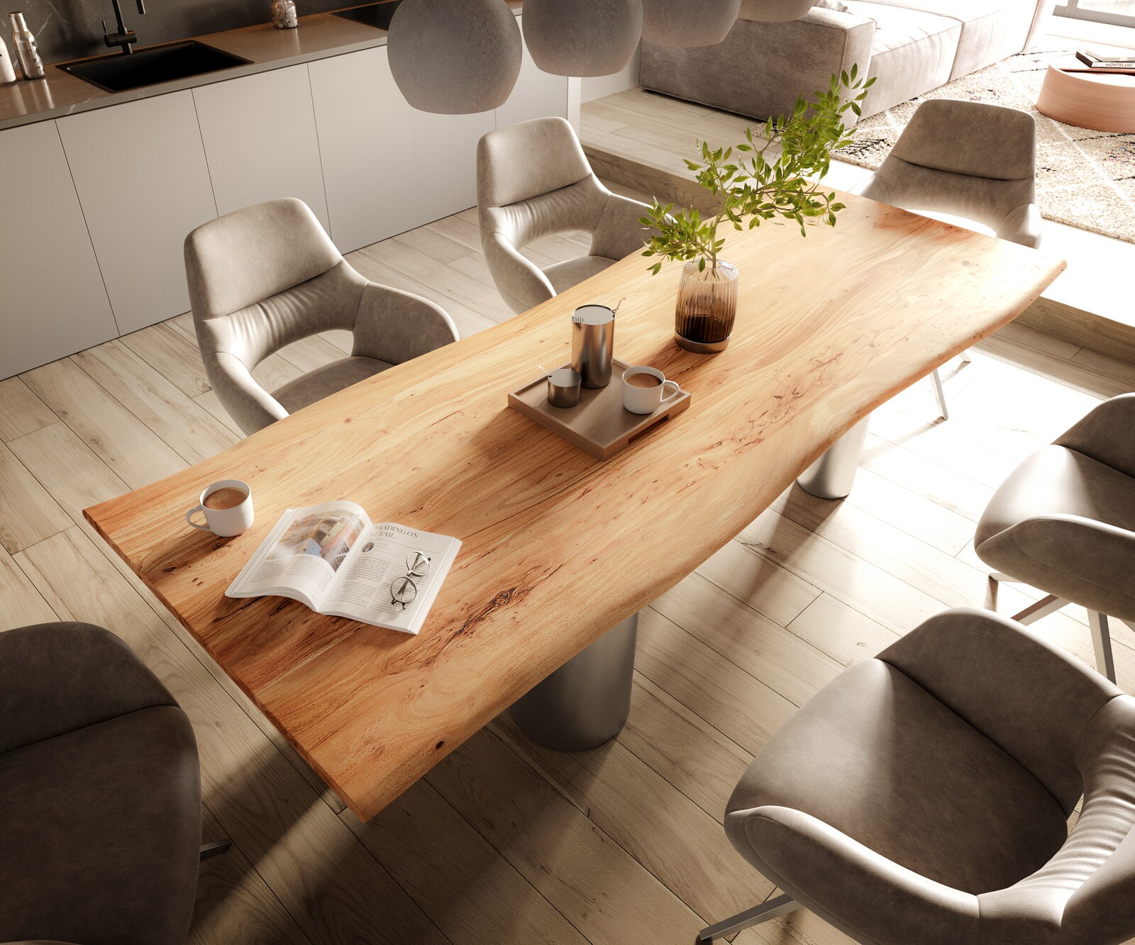 Table à manger Edge 260x100 Acacia Nature Pilier Acier inoxydable brossé Live-Edge 4