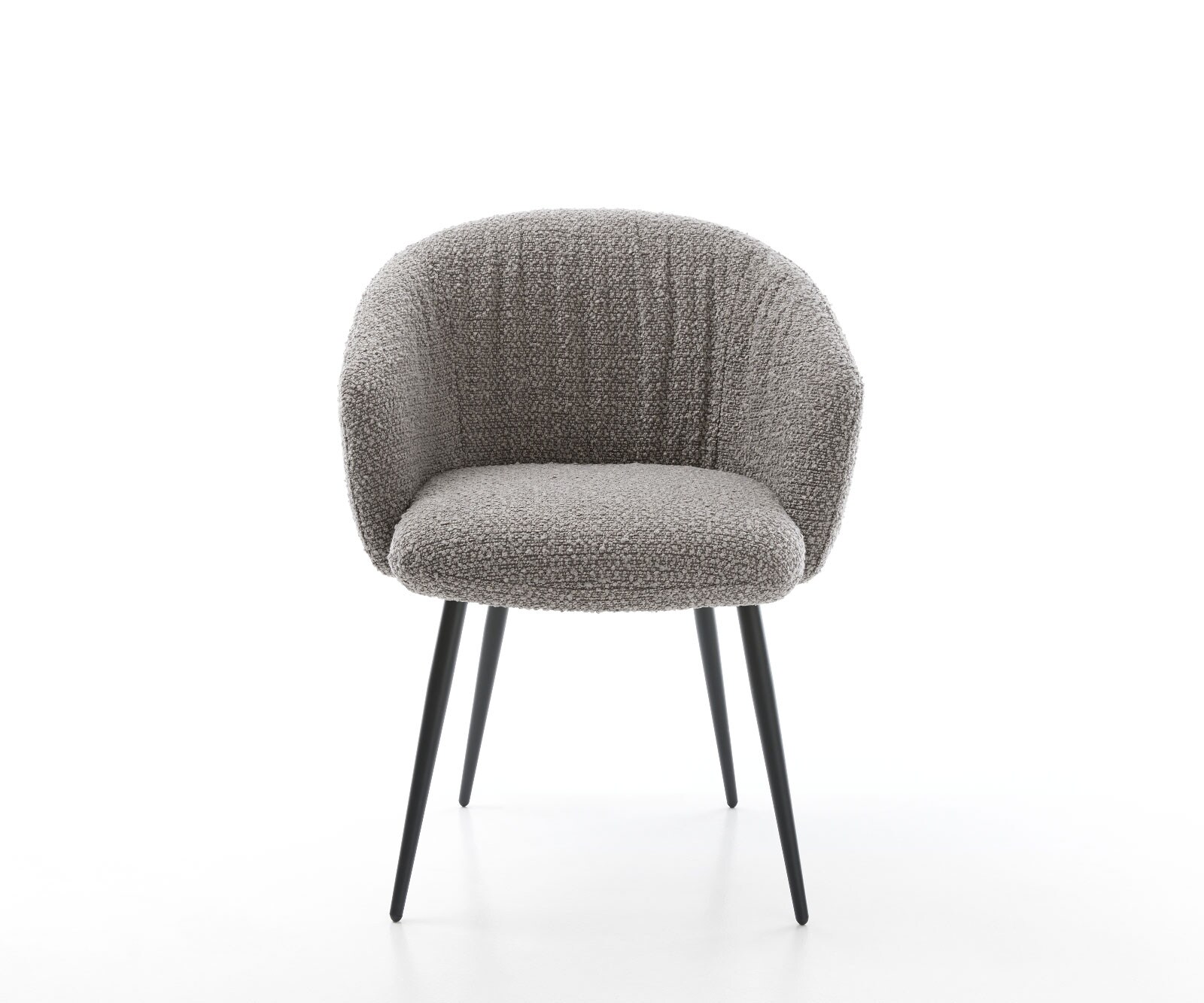 Chaise-de-salle-à-manger Caja-Flex avec accoudoirs bouclé gris argenté 4 pieds coniques noir ressorts ensachés 1