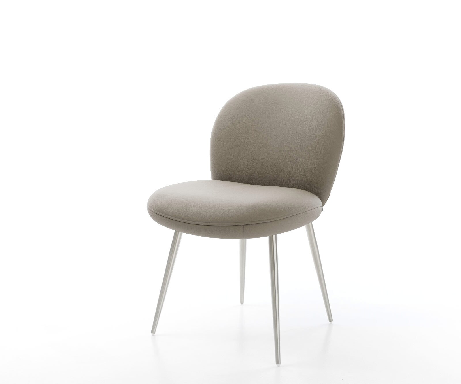 Chaise-de-salle-à-manger Nube-Flex cuir de vache couleur boue 4 pieds coniques acier inoxydable brossé ressorts ensachés 1