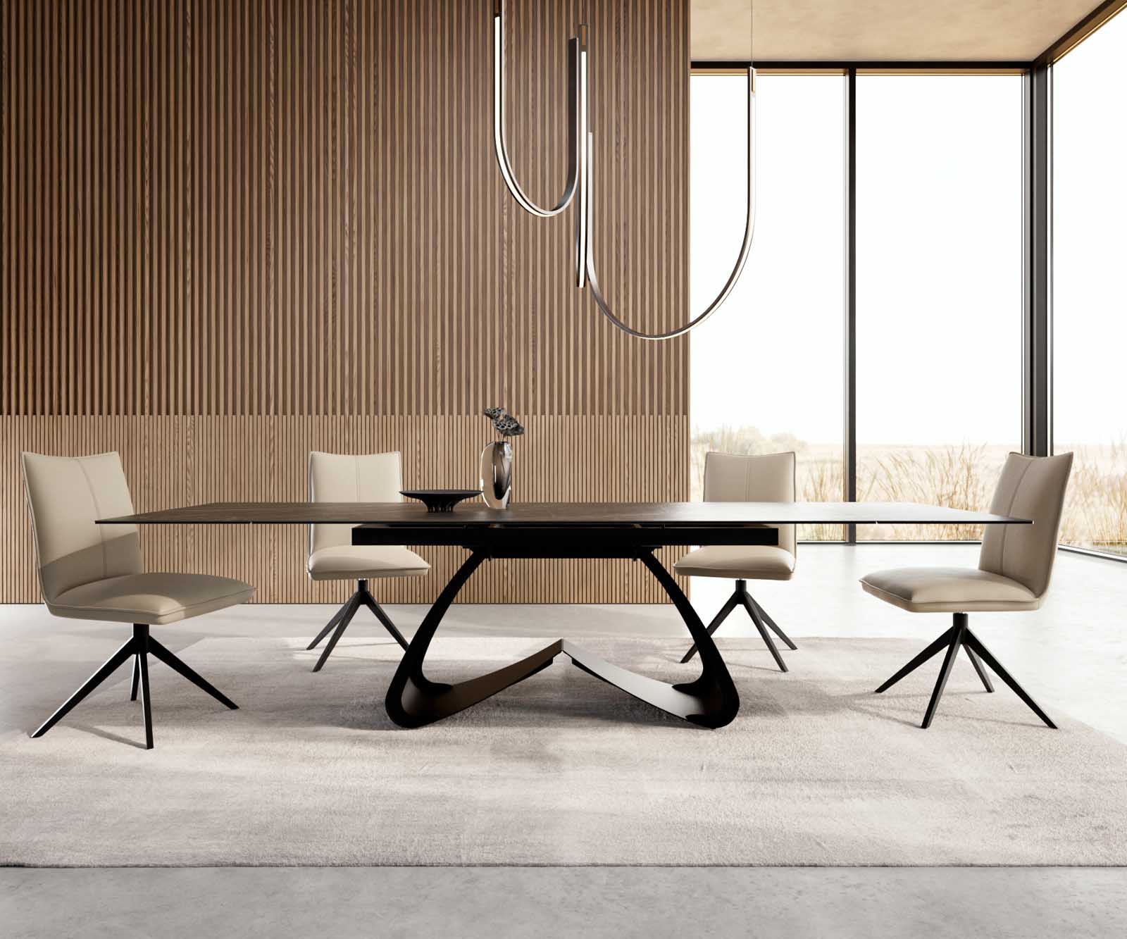 Table à manger Edge 200-300x100 céramique Laminam®Noir Desir marron cadre en W noir extensible 1