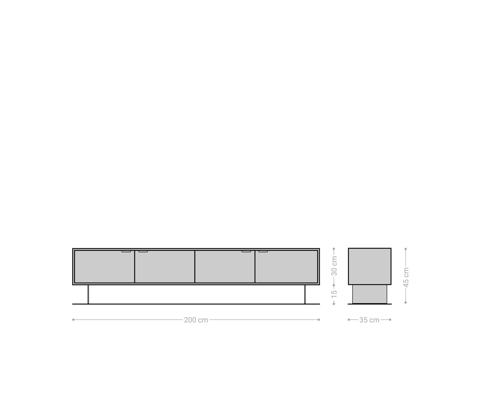 Meuble-TV Teele 200 cm acacia naturel ardoise 4 portes pied flottant inoxydable 6