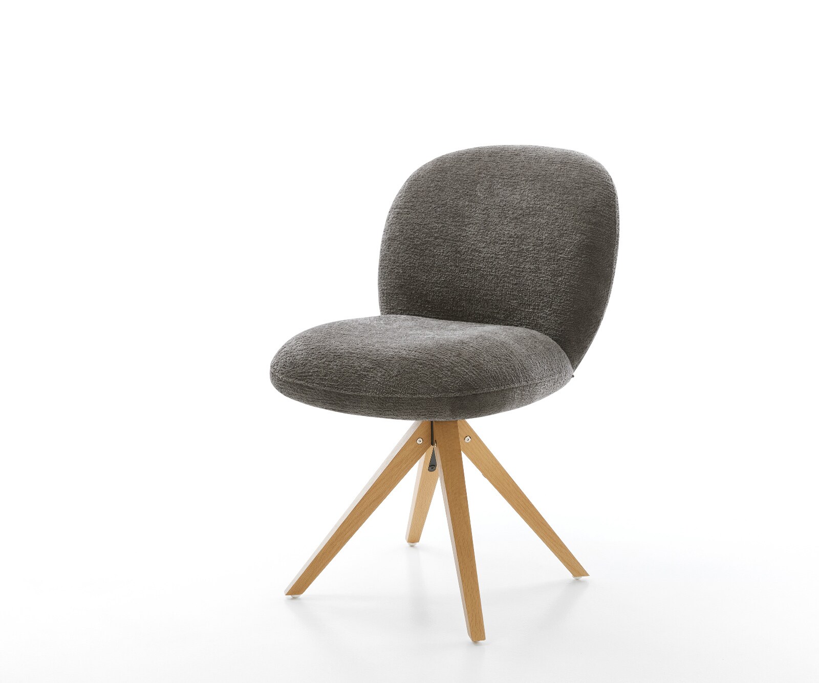 Chaise-pivotante Nube-Flex bouclé doux couleur boue pied en bois angulaire naturel pivotement sur 180° resorts ensachés