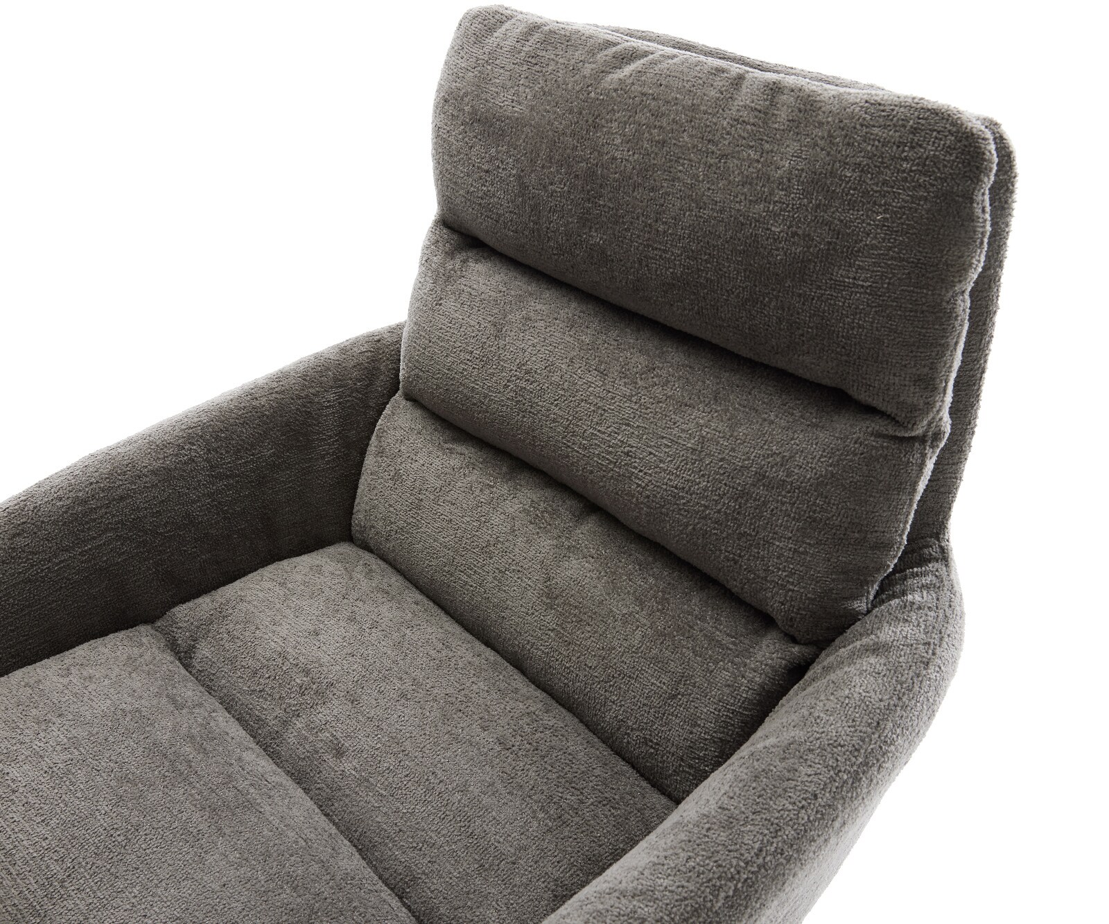 Chaise-de-salle-à-manger Abelia-Flex avec accoudoirs bouclé doux couleur boue pied croisé conique acier inoxydable 3