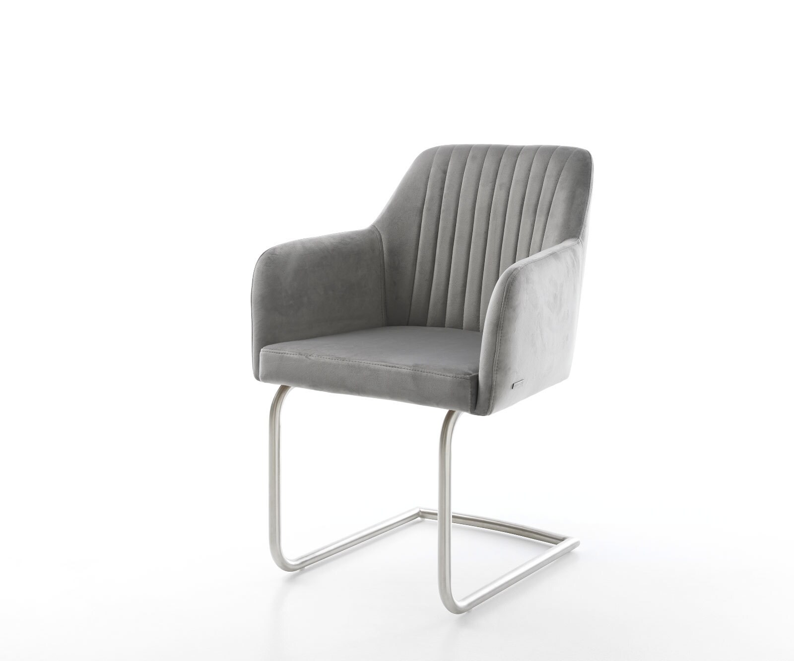 Cantilever Greg-Flex velours gris pied cantilever rond acier inoxydable brossé ressorts ensachés