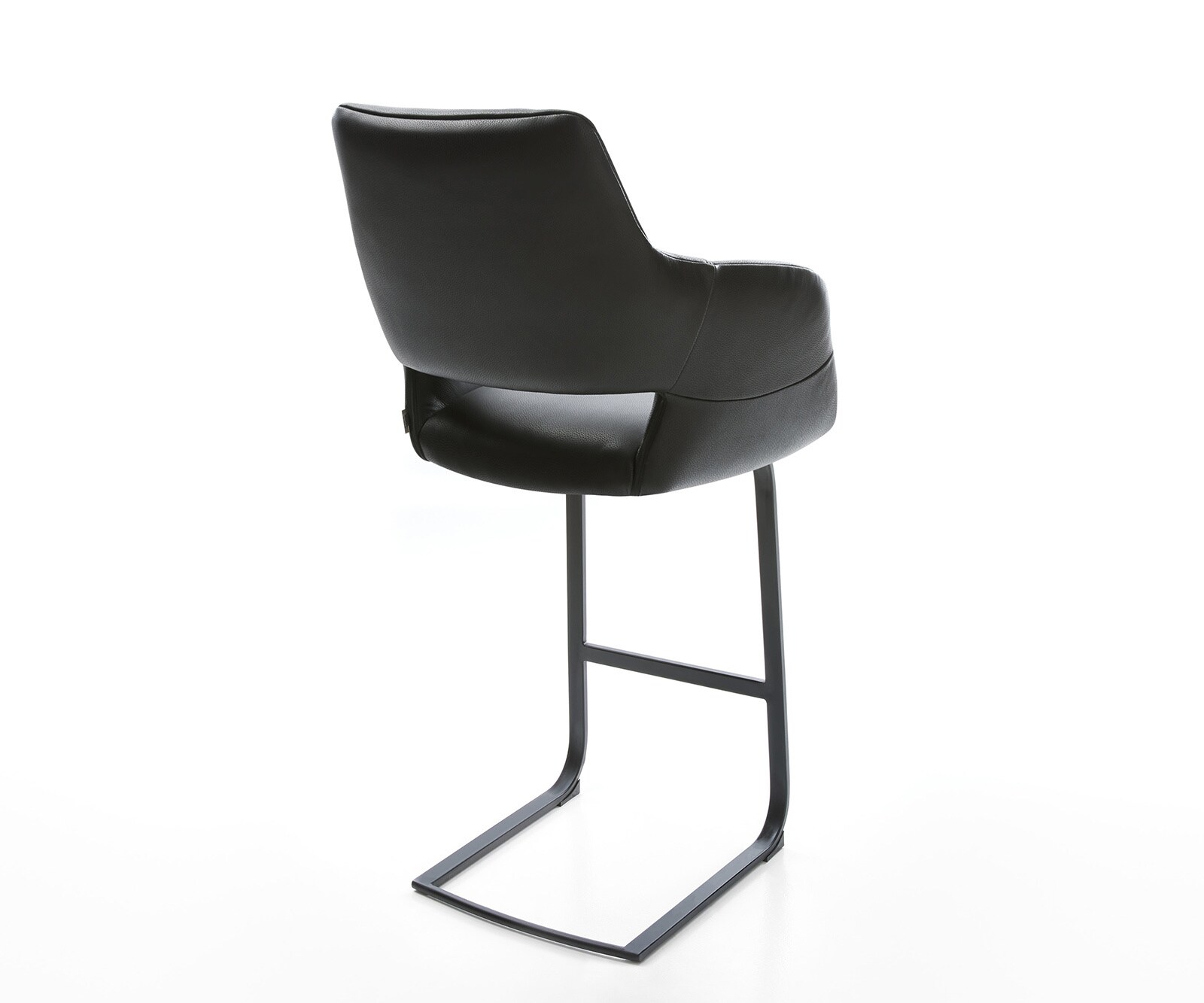 Chaise-de-bar Yago-Flex Cuir véritable noir Piétement luge plat Métal noir Ressorts ensachés 4