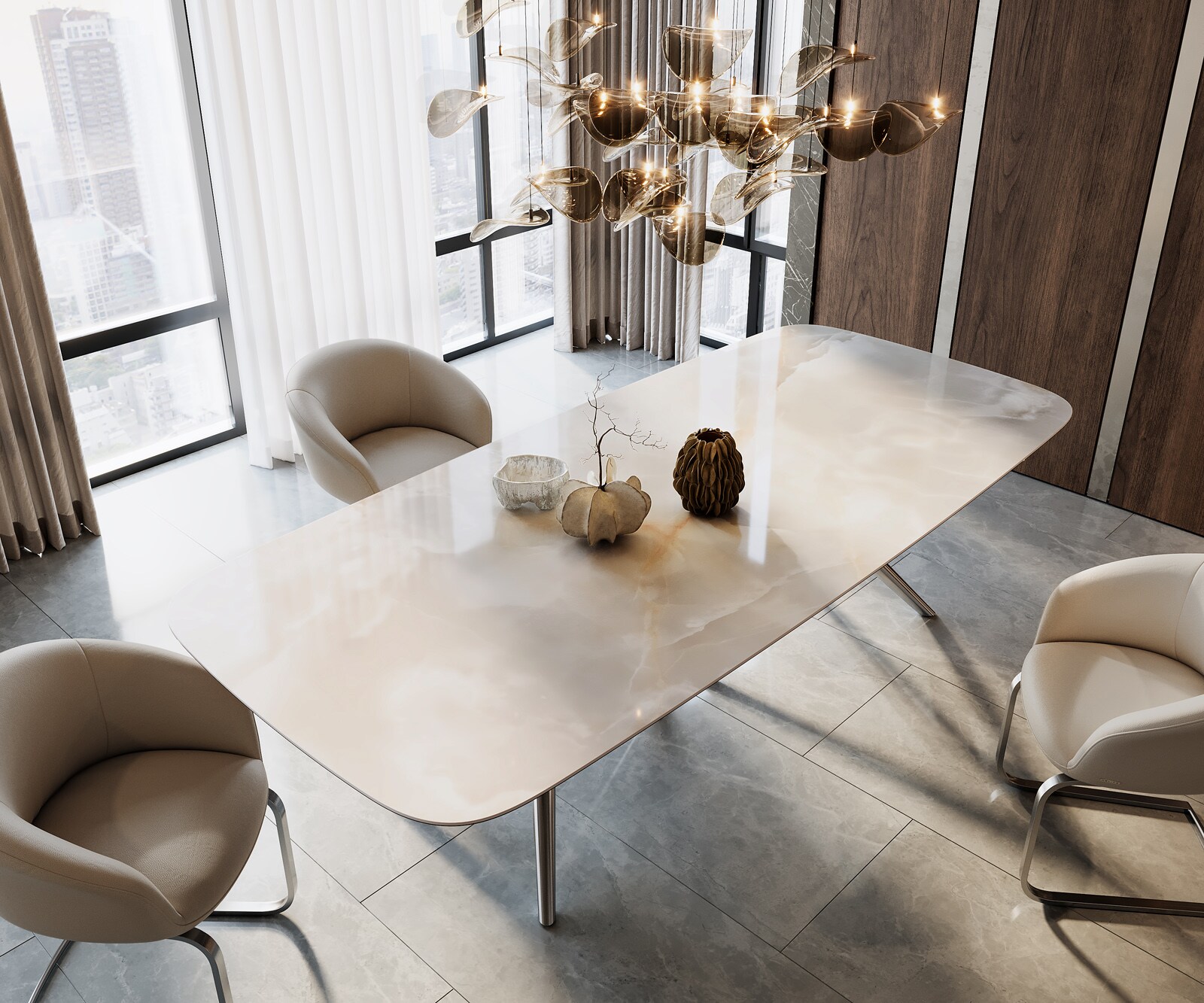 Table à manger Edge Boot 270x120 Céramique Iris FMG Onice Grigio Estelar rond Acier inoxydable 2
