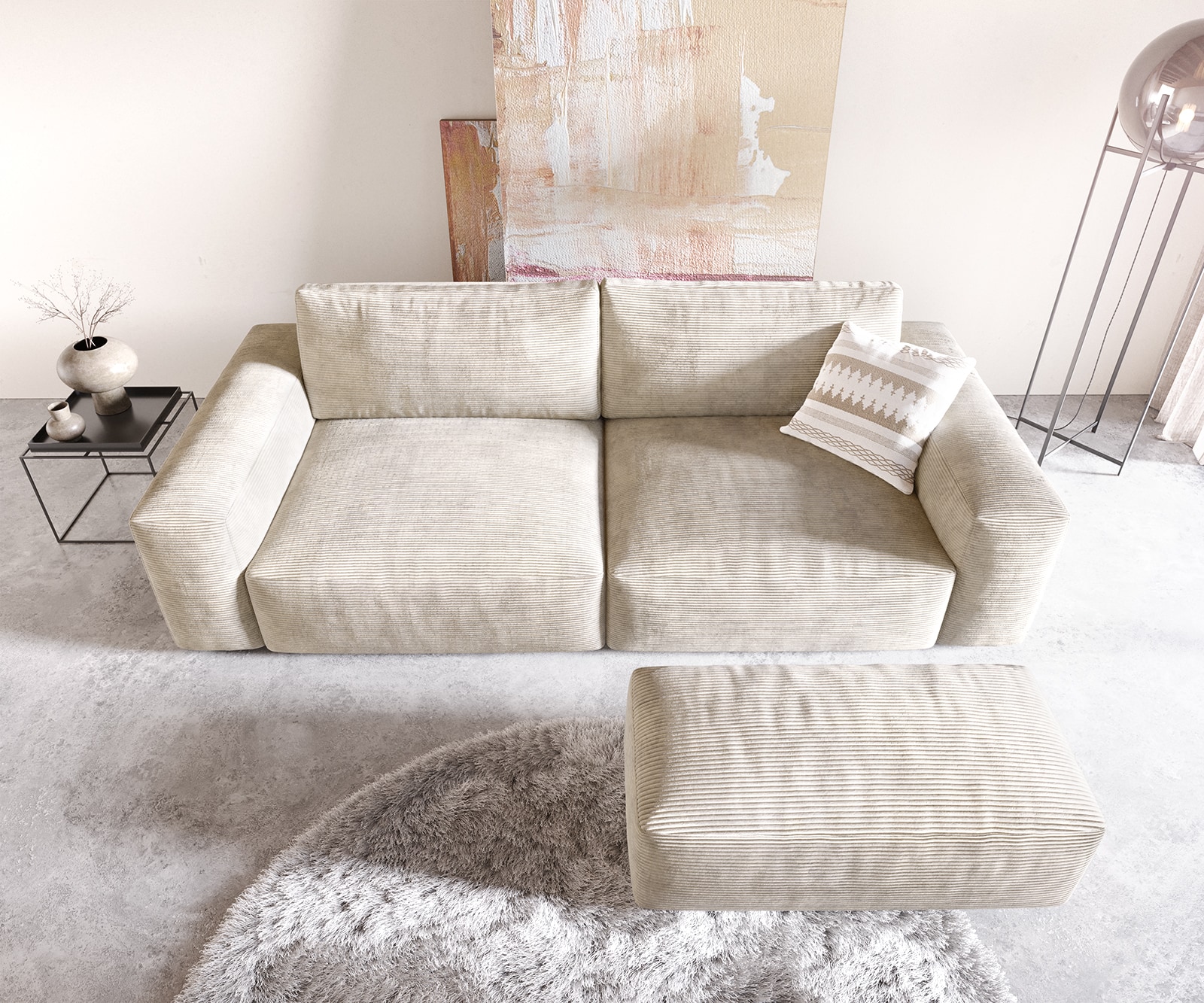 Grand Canapé Lanzo XL 270x130 cm Cordge avec Tabouret 3 Grand Canapé Lanzo XL 270x130 cm Cordge avec Tabouret 3