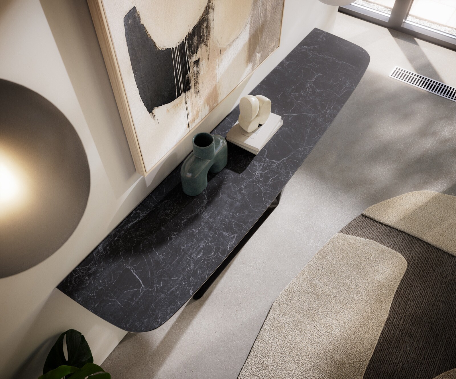 Console Edge forme bateau 180x40 cm Céramique Laminam® Nero Greco Anthrazit Estelo Métal Noir 6