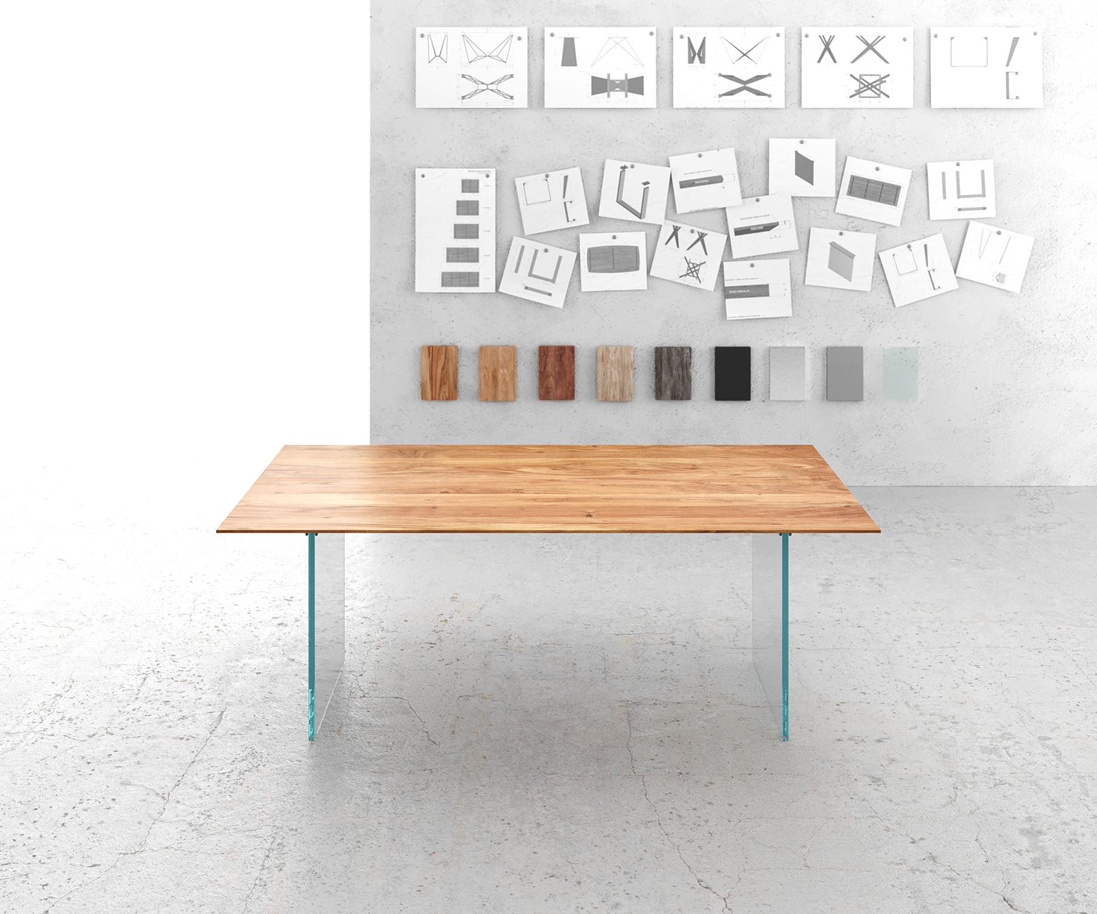 Table-à-manger Edge 200x100 cm acacia nature cadre verre bord suisse 1 Table-à-manger Edge 200x100 cm acacia nature cadre verre bord suisse 1