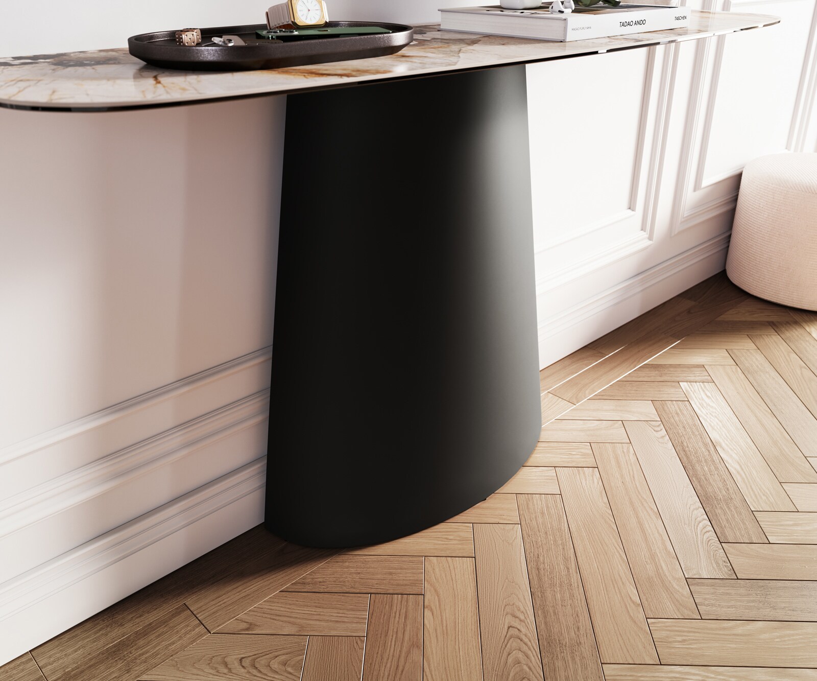 Console Edge forme bateau 140x40 cm Céramique Patagonia Poliert Conos Métal Noir 6