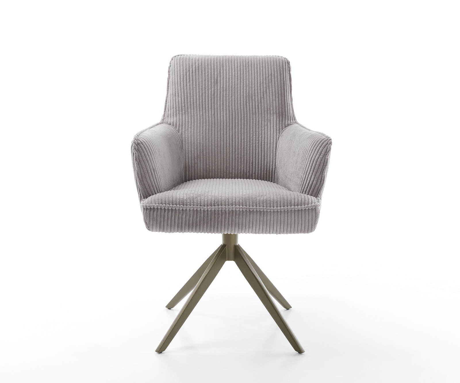 Chaise-pivotante Heira-Flex avec accoudoirs côtelé gris argenté pied croisé large aspect titane pivotement sur 360° ressorts ensachés 2