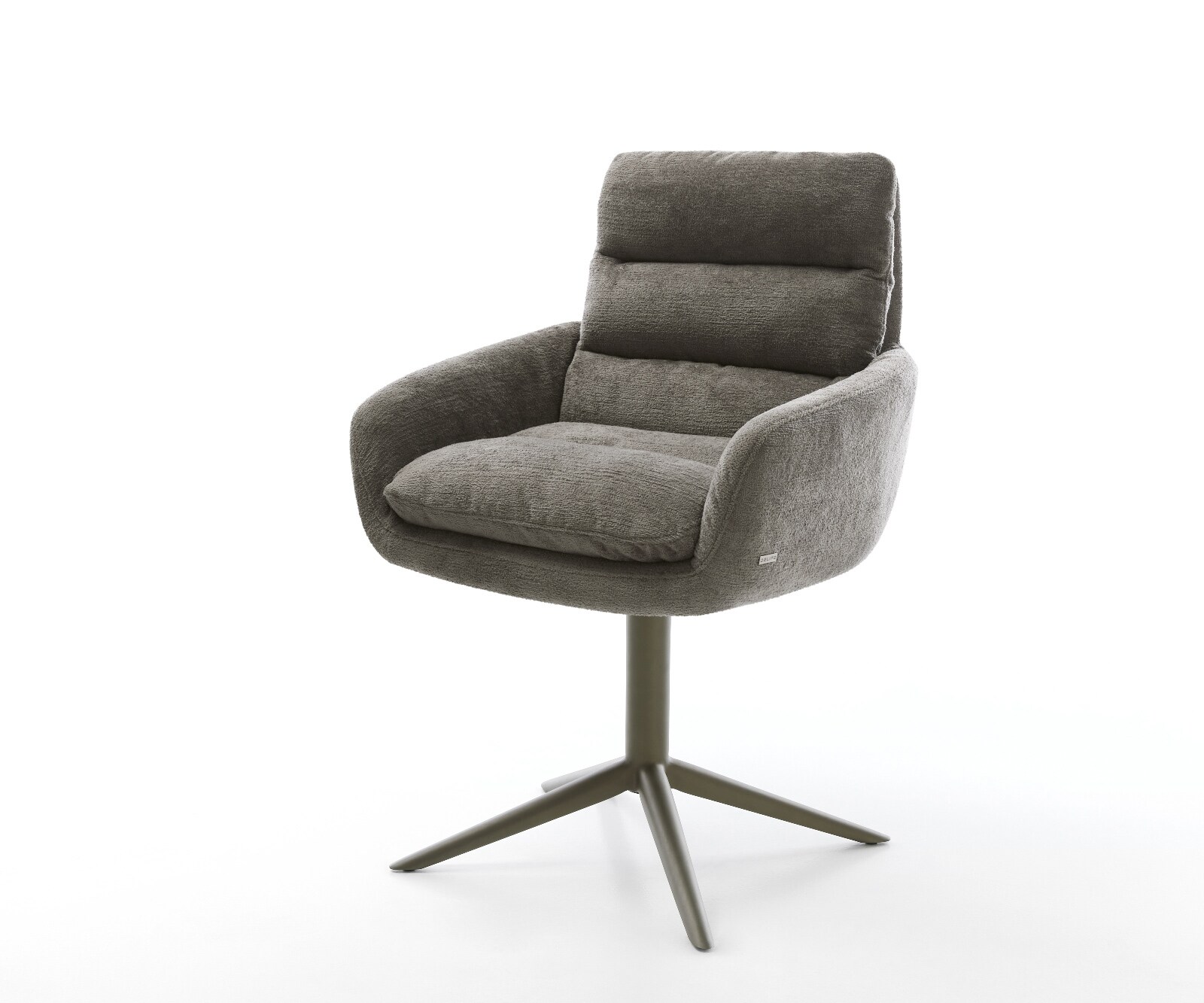 Chaise-pivotante Abelia-Flex avec accoudoirs bouclé doux couleur boue pied de chaise 4 branches aspect titane pivotement sur 360° fonction bascule