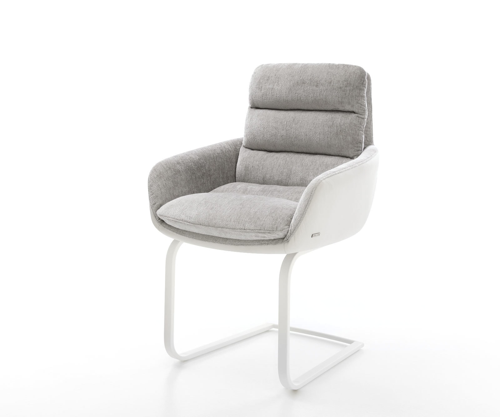 Cantilever Abelia-Flex avec accoudoirs tissu mixte cuir de vache blanc-gris argenté pied cantilever plat blanc Cantilever Abelia-Flex avec accoudoirs tissu mixte cuir de vache blanc-gris argenté pied cantilever plat blanc