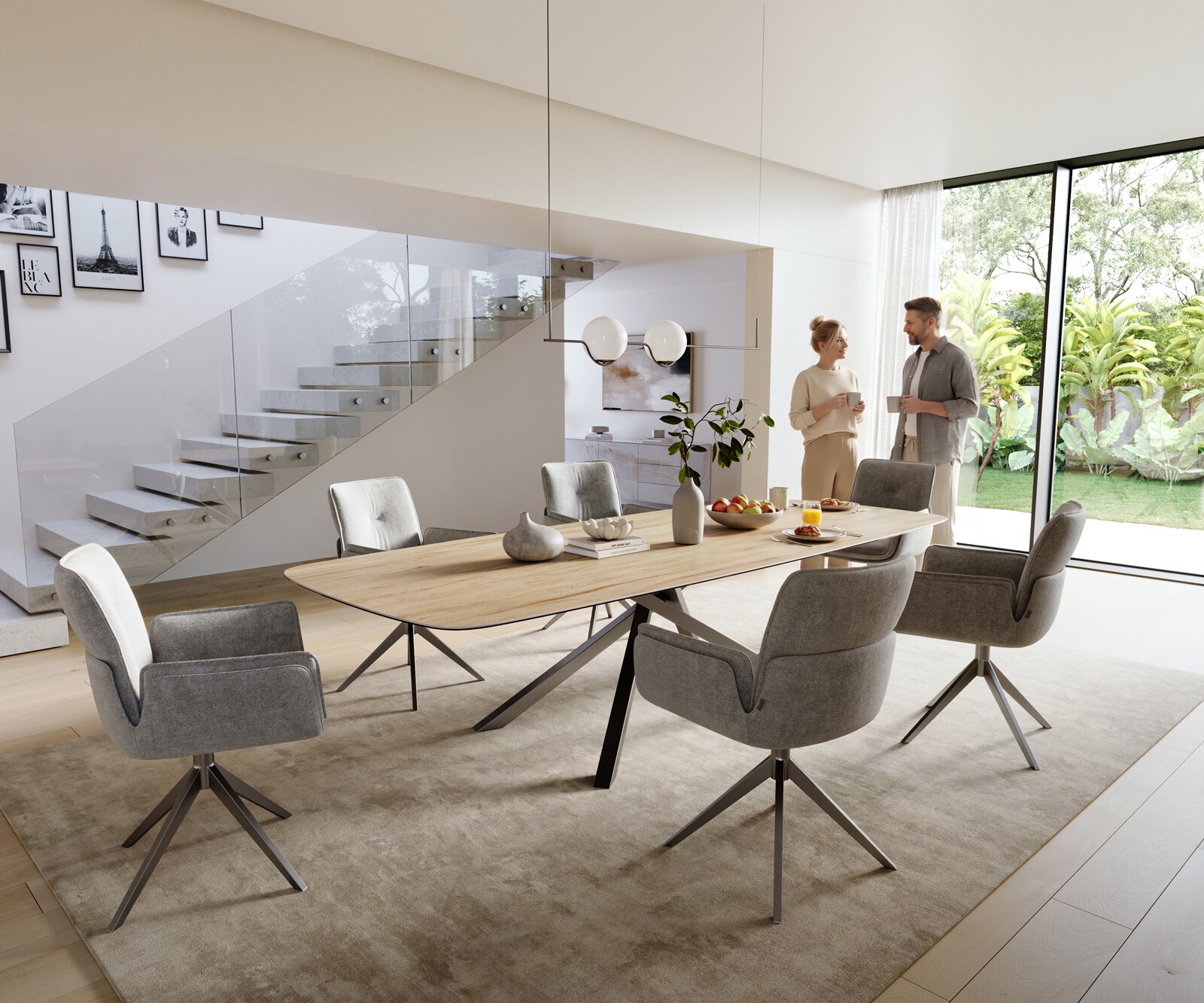 Table à manger Edge Boot 300x120 cm Céramique Laminam® Sabbia Eichefarbig piètement en croix Rectangle Acier inoxydable Graphite 6