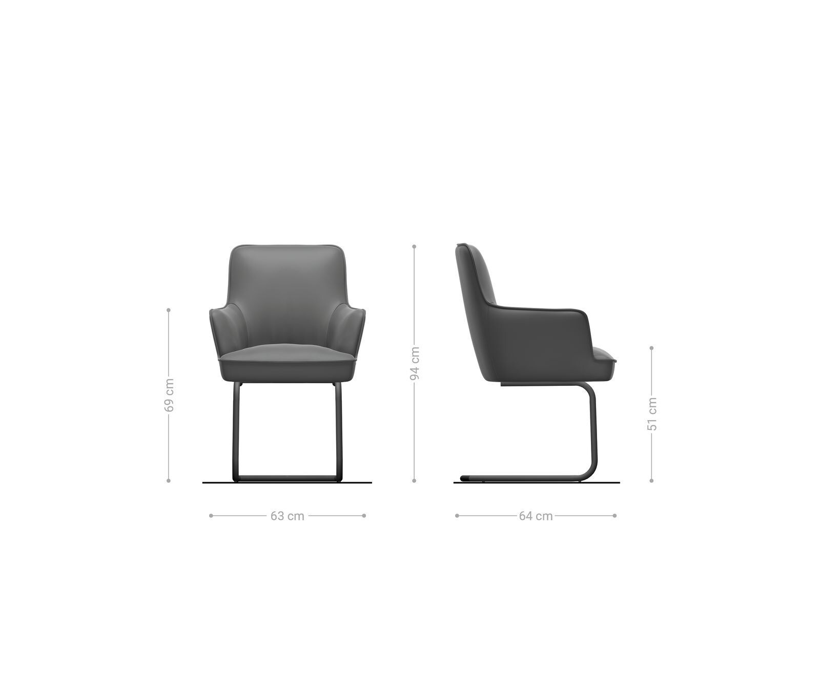 Cantilever Heira-Flex avec accoudoirs cuir de vache couleur boue pied cantilever rond acier inoxydable brossé ressorts ensachés 6