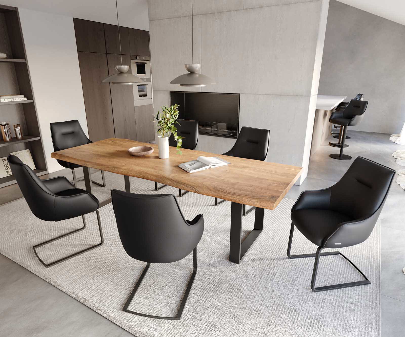 Cantilever Alja-Flex avec accoudoirs cuir de vache noir pied cantilever plat noir ressorts ensachés 3 Cantilever Alja-Flex avec accoudoirs cuir de vache noir pied cantilever plat noir ressorts ensachés 3