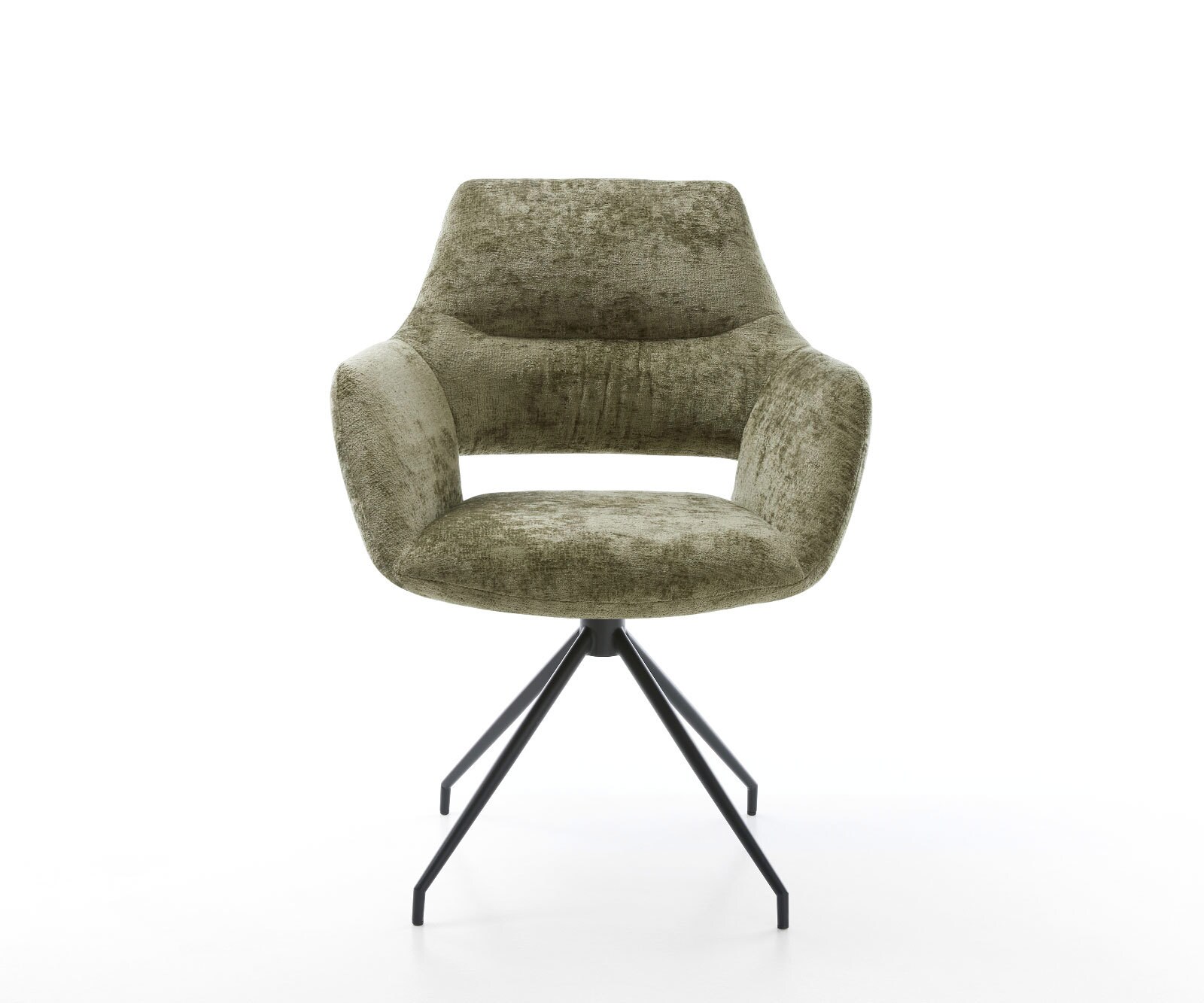 Chaise-pivotante Yago-Flex avec accoudoirs chenille olive pied croisé conique noir pivotement sur 180° ressorts ensachés 1 Chaise-pivotante Yago-Flex avec accoudoirs chenille olive pied croisé conique noir pivotement sur 180° ressorts ensachés 1