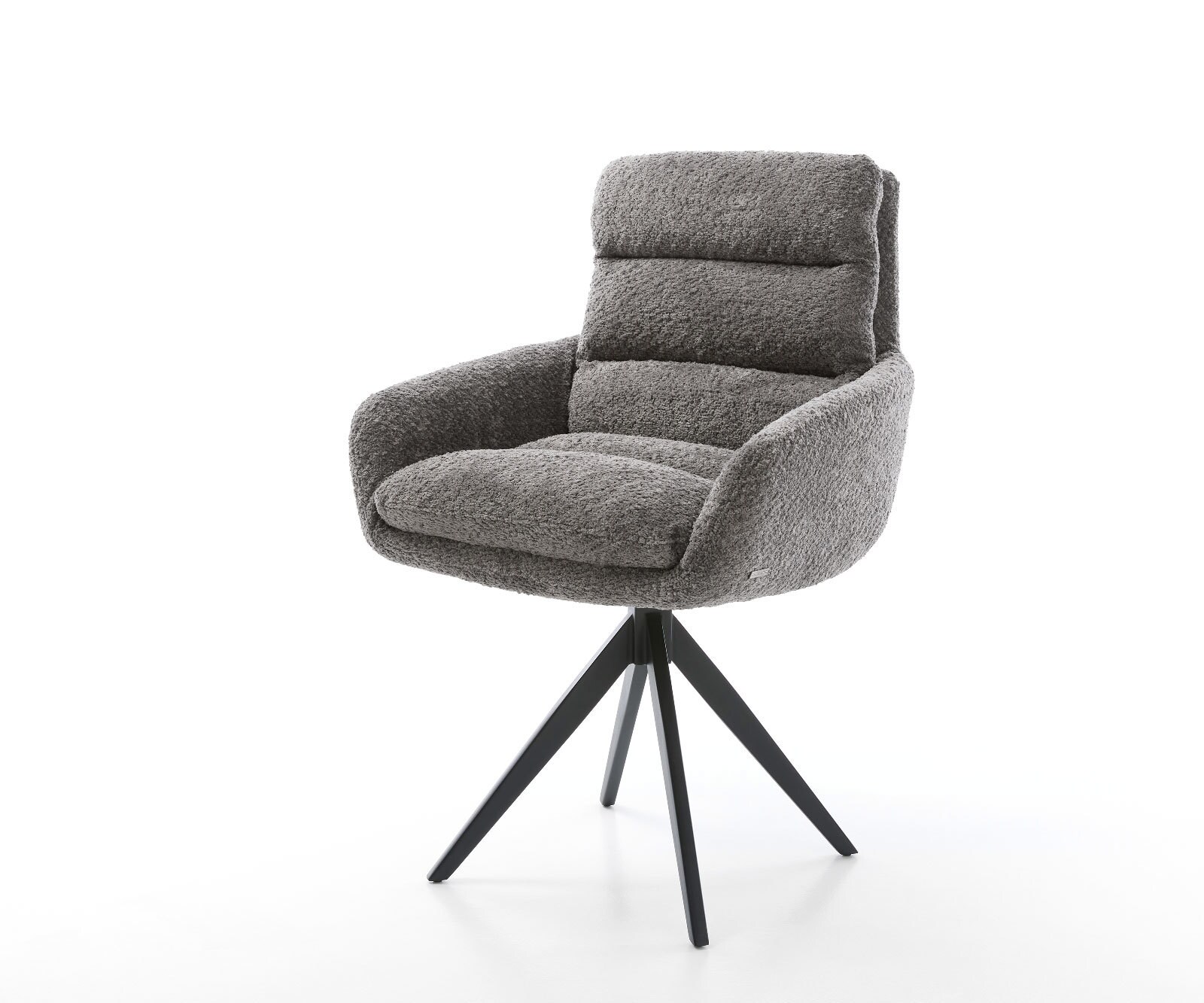 Chaise-de-salle-à-manger Abelia-Flex avec accoudoirs bouclé gris pied croisé angulaire noir