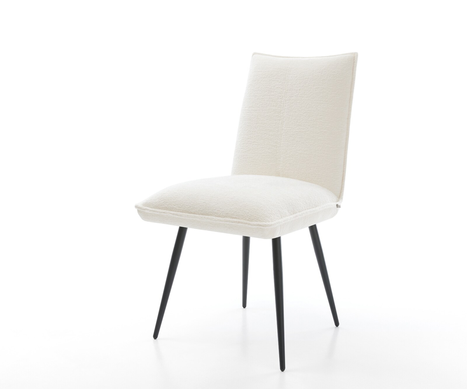 Chaise-de-salle-à-manger Lelio-Flex bouclé doux beige 4 pieds coniques noir resorts ensachés