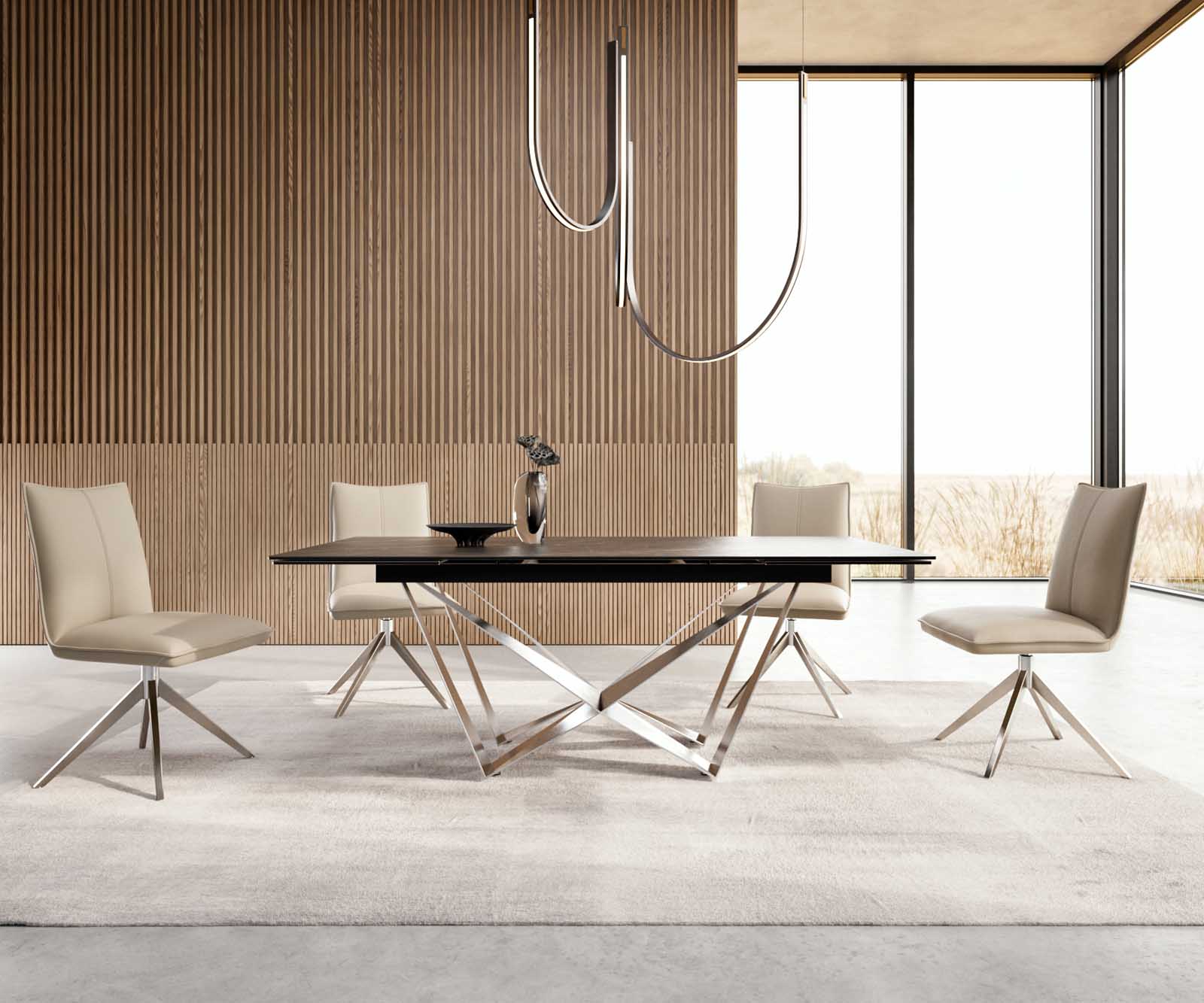 Table à manger Edge 200-300x100 céramique Laminam®Noir Desir marron Spider acier plat acier inoxydable extensible 5