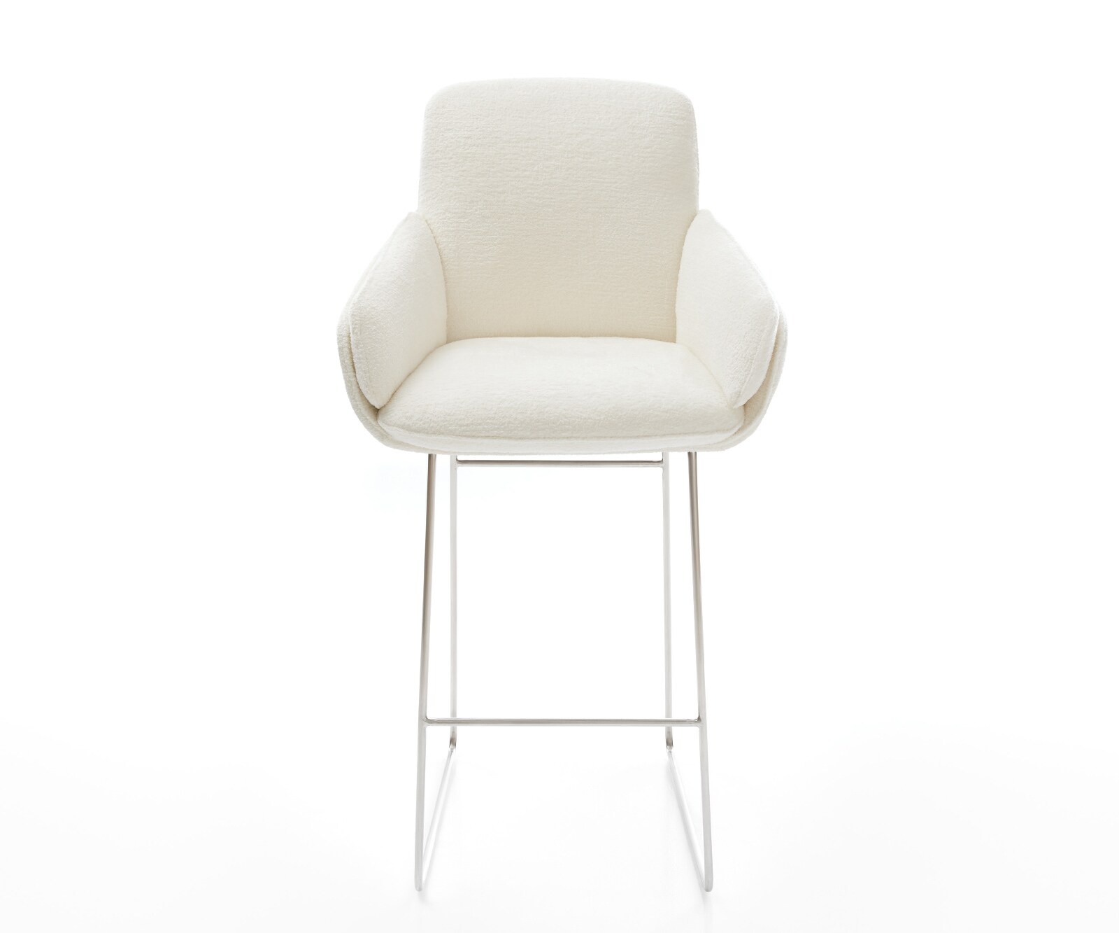 Chaise-de-bar Luan-Flex Bouclé doux Beige Pied trapèze acier inoxydable Argent 2