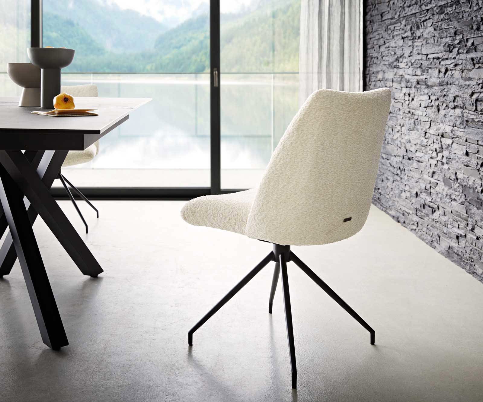 Chaise-pivotante Elso-Flex bouclé blanc pied croisé conique noir pivotement sur 180° ressorts ensachés 4