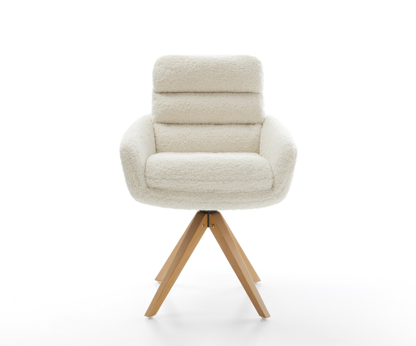 Chaise-pivotante Abelia-Flex avec accoudoirs tissu teddy beige pied en bois angulaire naturel pivotement sur 180° 1