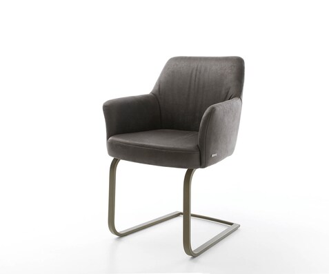 Cantilever Xana-Flex avec accoudoirs microvelours anthracite vintage pied cantilever plat aspect titane ressorts ensachés