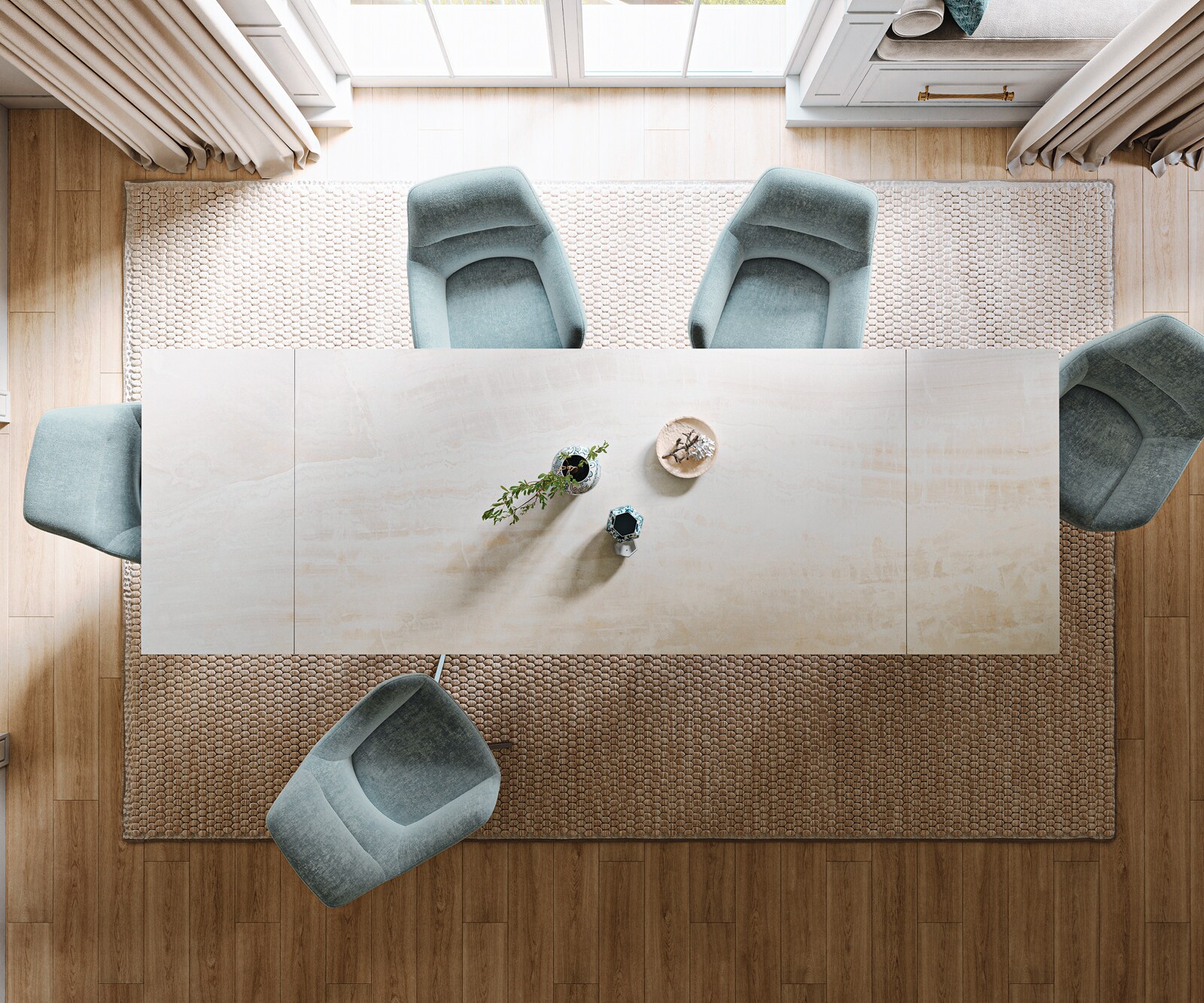 Table à manger extensible Edge 200-300x100 cm céramique Onyx Champagne Spider acier plat inox 6