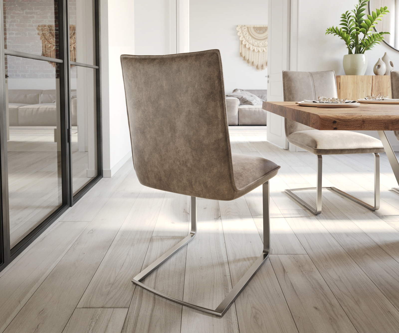 Cantilever Lelio-Flex microvelours taupe vintage pied cantilever plat acier inoxydable brossé ressorts ensachés 4 Cantilever Lelio-Flex microvelours taupe vintage pied cantilever plat acier inoxydable brossé ressorts ensachés 4