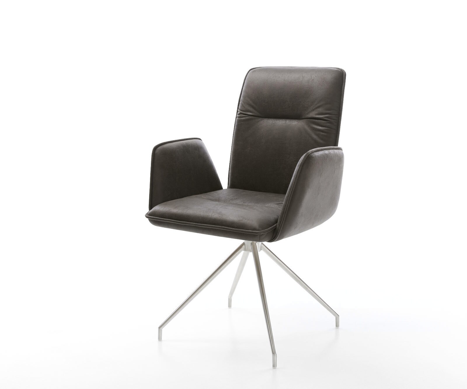 Chaise-de-salle-à-manger Vinja-Flex microvelours anthracite vintage pied croisé conique acier inoxydable brossé
