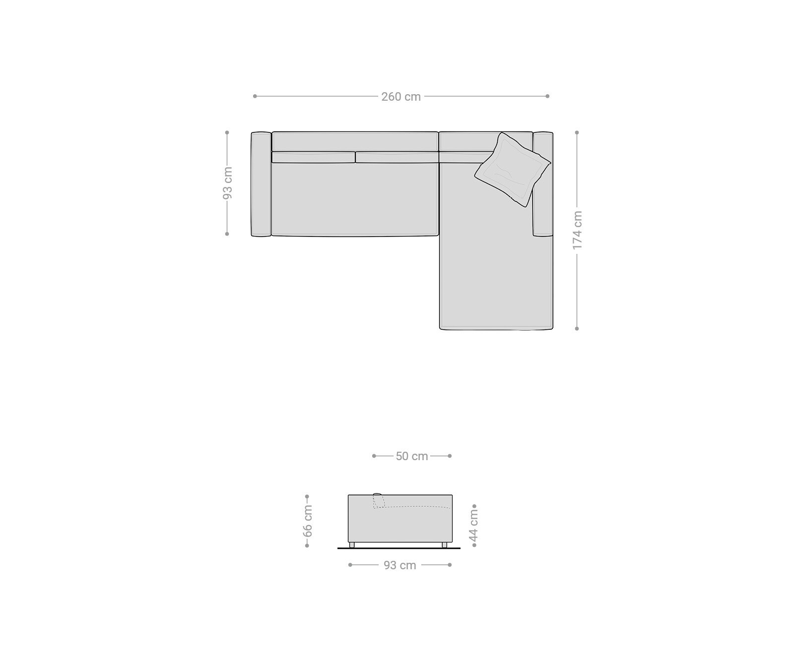 Canapé-d'angle Brom 260 x 175 cm microfibre gris recamière à droite 7