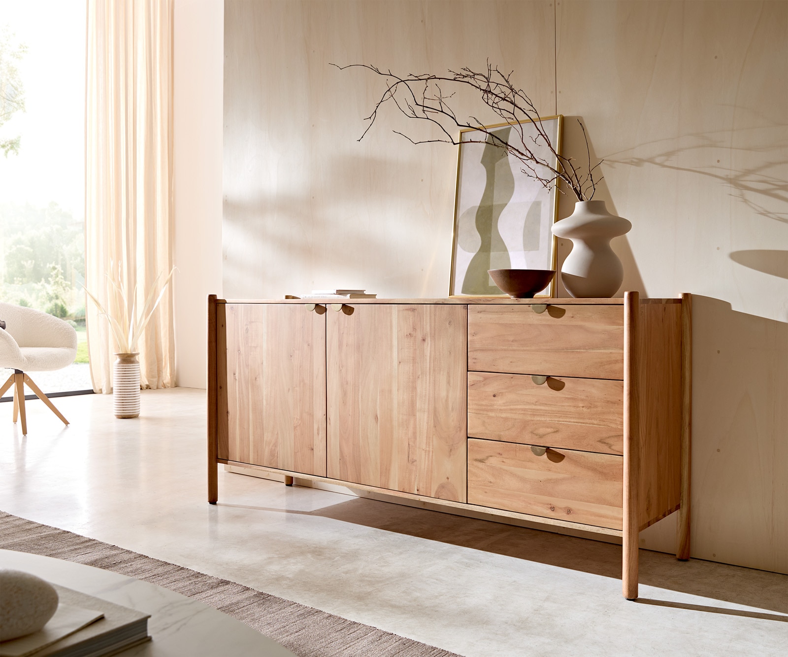 Buffet Caius 175 cm Acacia Aura 2 portes 3 tiroirs Buffet Caius 175 cm Acacia Aura 2 portes 3 tiroirs