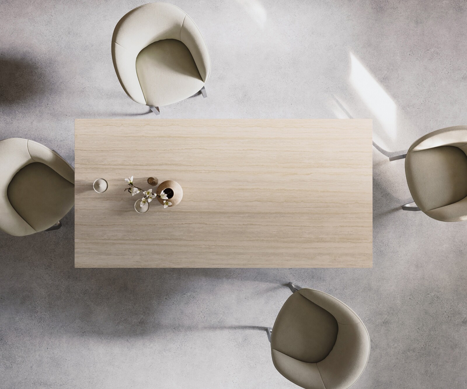 Table à manger Edge 200x100 céramique Laminam® Travertino Bianco crème-blanc acier inoxydable étroit 5