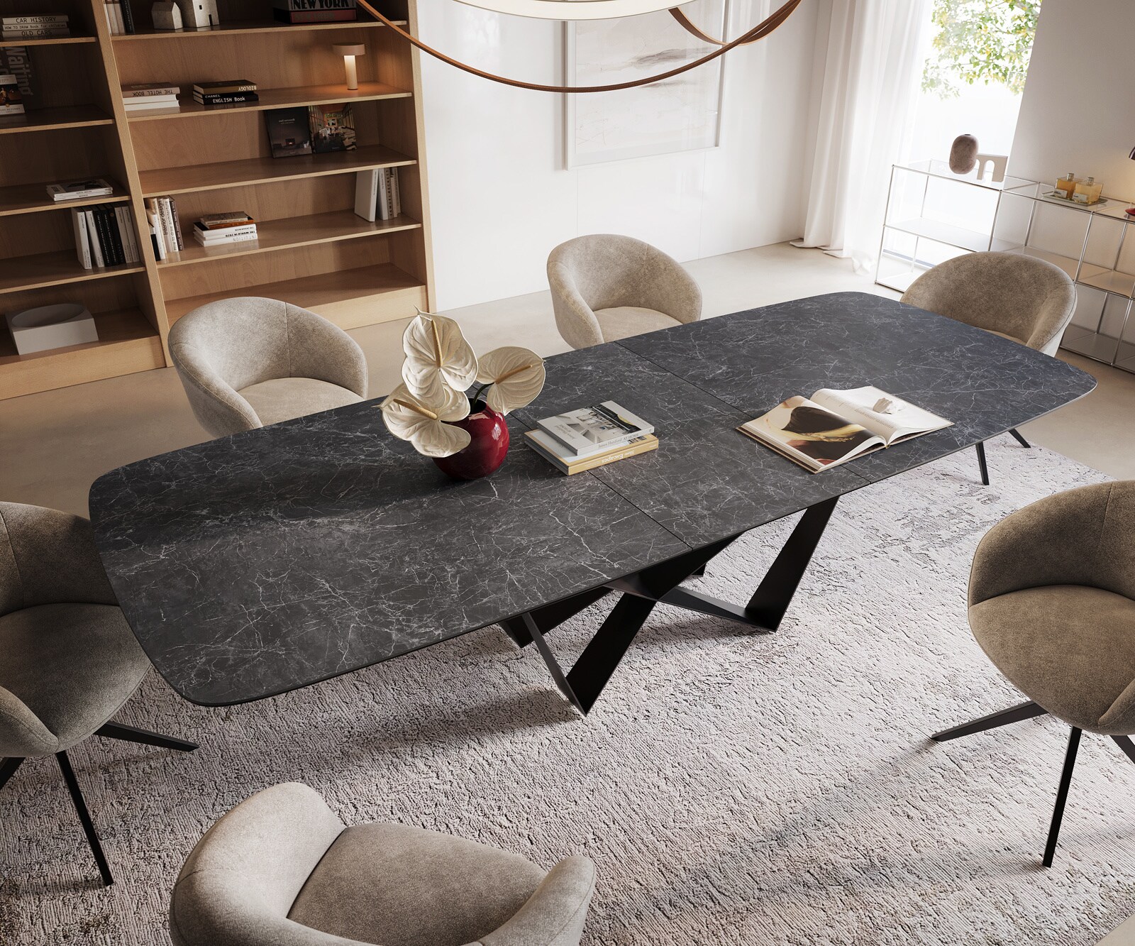 Table à manger Edge Boot 240-300x120 cm Céramique Laminam® Nero Greco Anthracite Spider Flachstahl Noir extensible 4