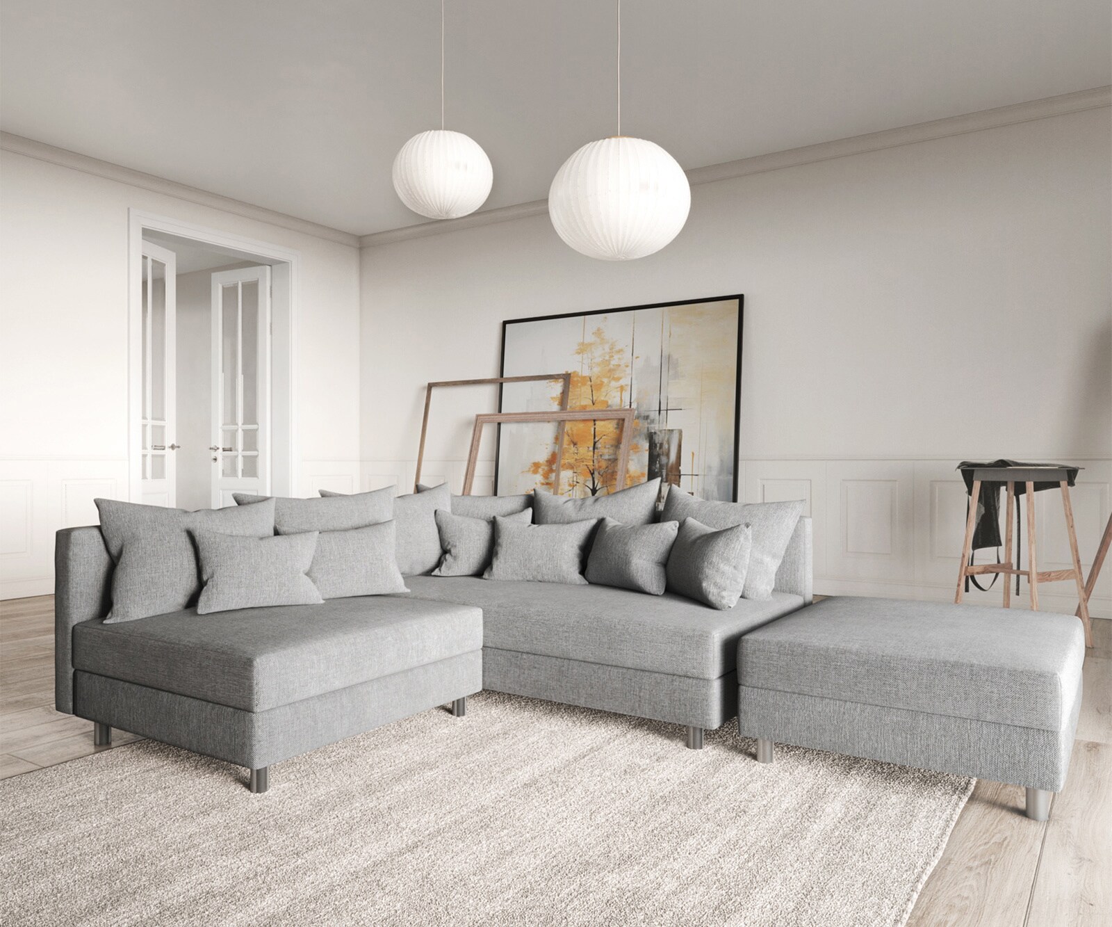 Canapé Clovis gris tabouret tissu plat ottoman droit canapé modulaire 1 Canapé Clovis gris tabouret tissu plat ottoman droit canapé modulaire 1