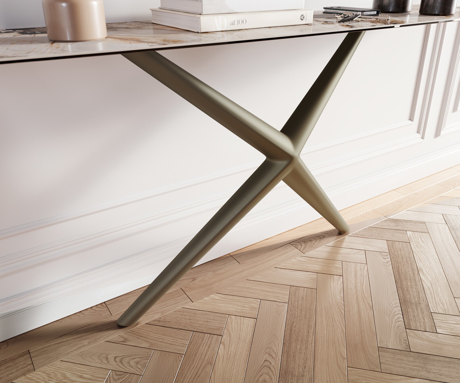 Console Edge forme bateau 180x40 cm Céramique Patagonia Poliert Estelo Métal Effektfinish Titan 6