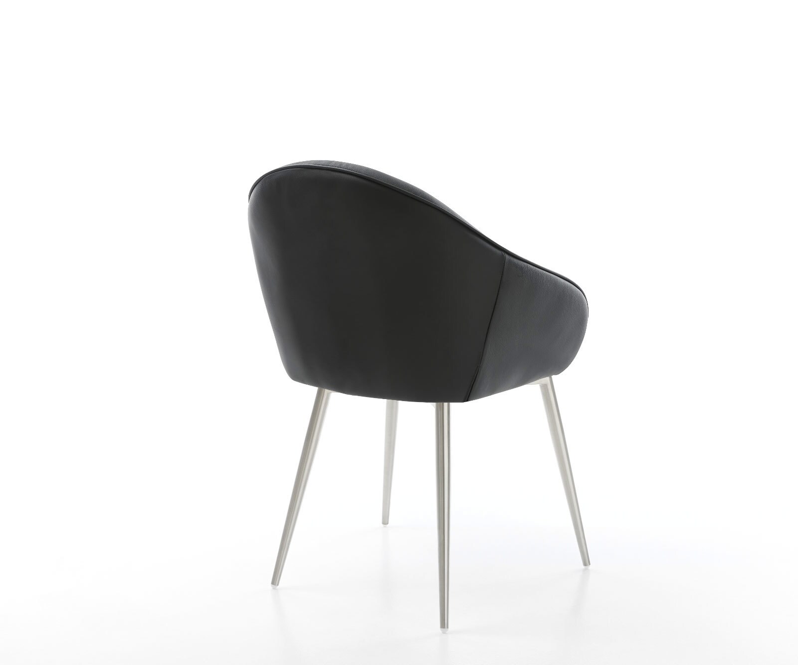 Chaise-de-salle-à-manger Gaio-Flex cuir de vache noir 4 pieds coniques acier inoxydable brossé 4