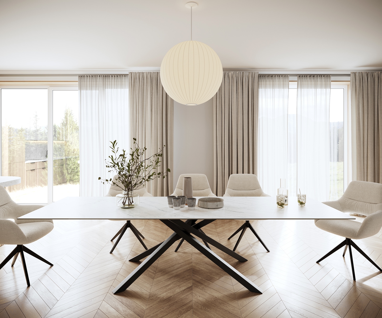 Table-à-manger Edge 300x100cm Laminam® céramique blanc pieds milieu croisé noir 1 Table-à-manger Edge 300x100cm Laminam® céramique blanc pieds milieu croisé noir 1